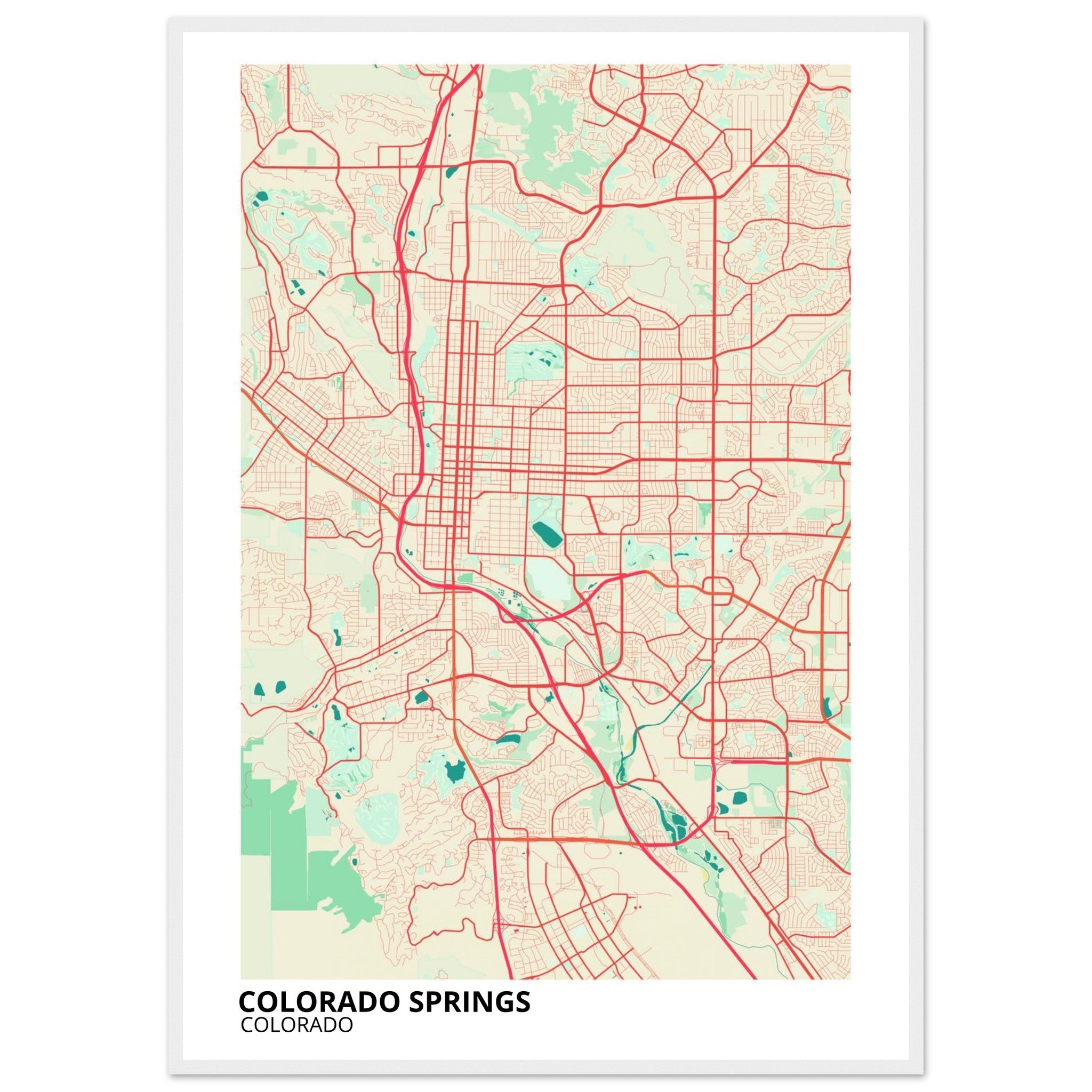colorado springs map poster print