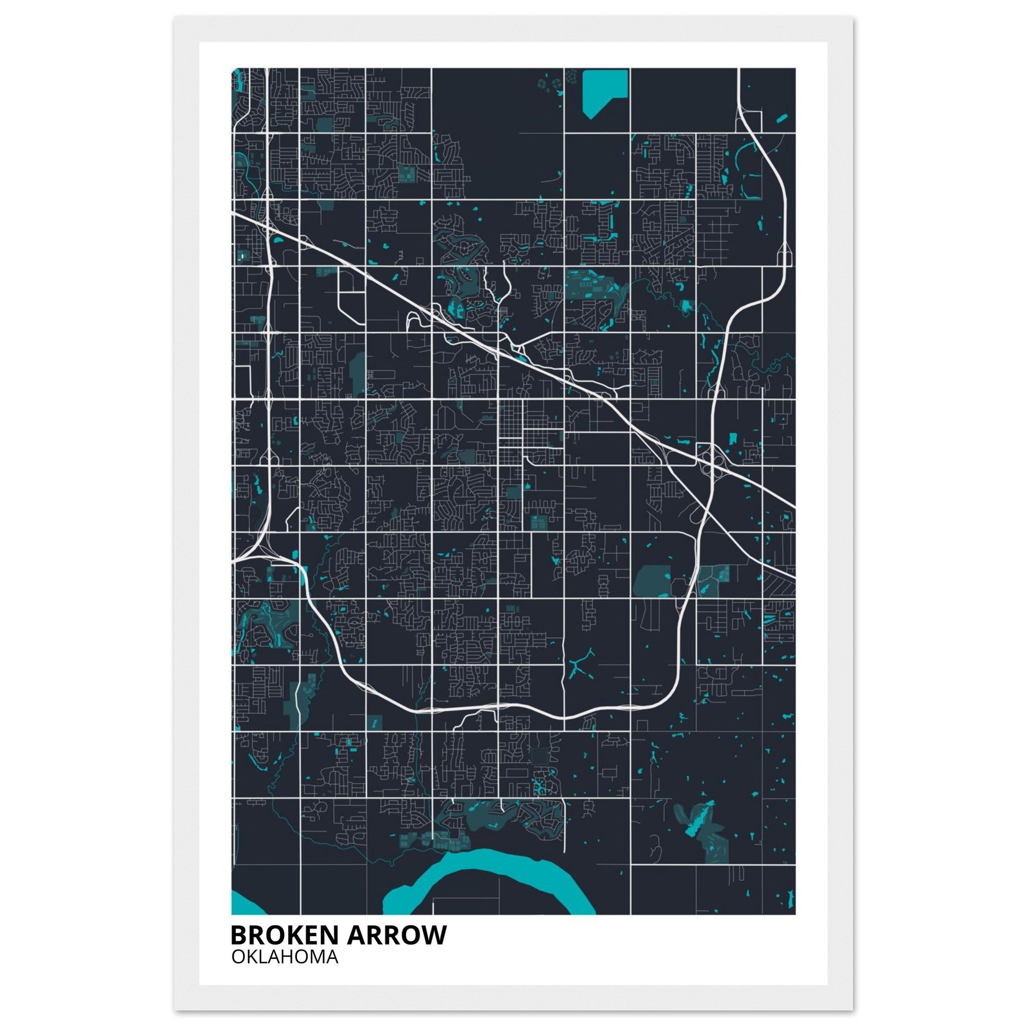 Broken Arrow Oklahoma City Map Poster | Custom Map Art Print - Ink And Atlas