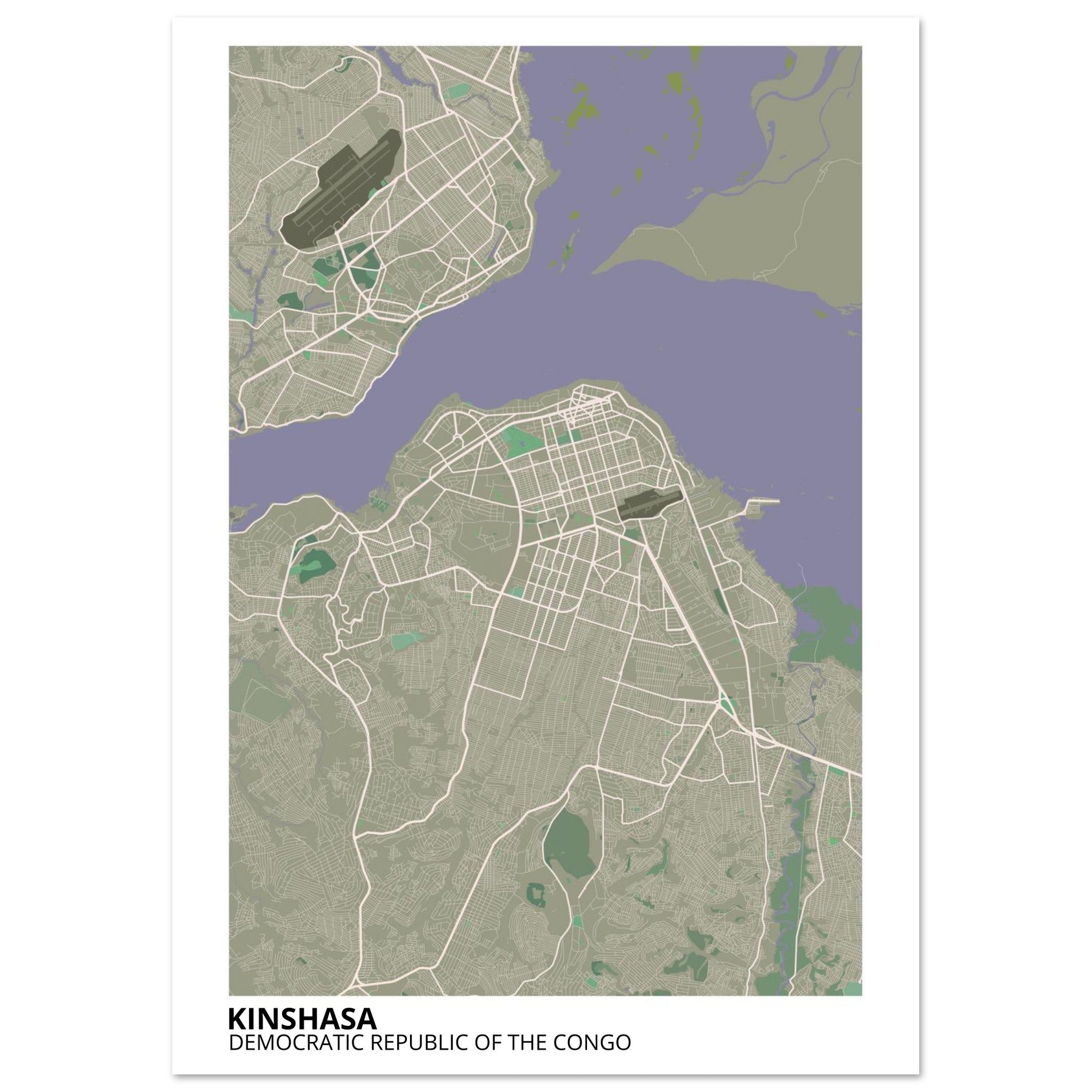 Kinshasa Congo City Map Poster | Custom Map Art Print - Ink And Atlas