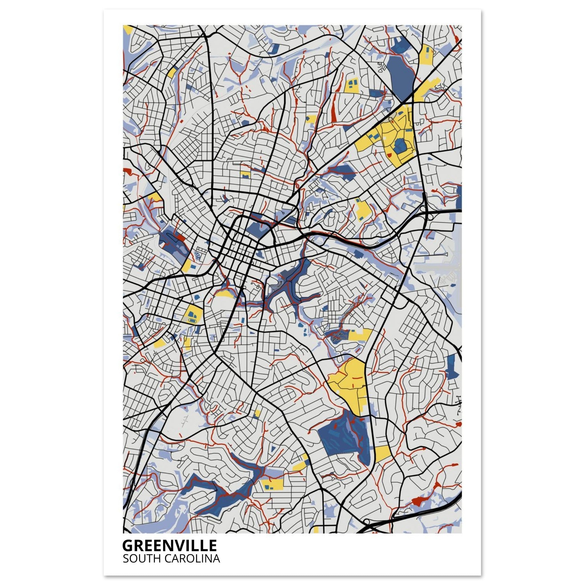 Greenville South Carolina City Map Poster | Custom Map Art Print - Ink And Atlas