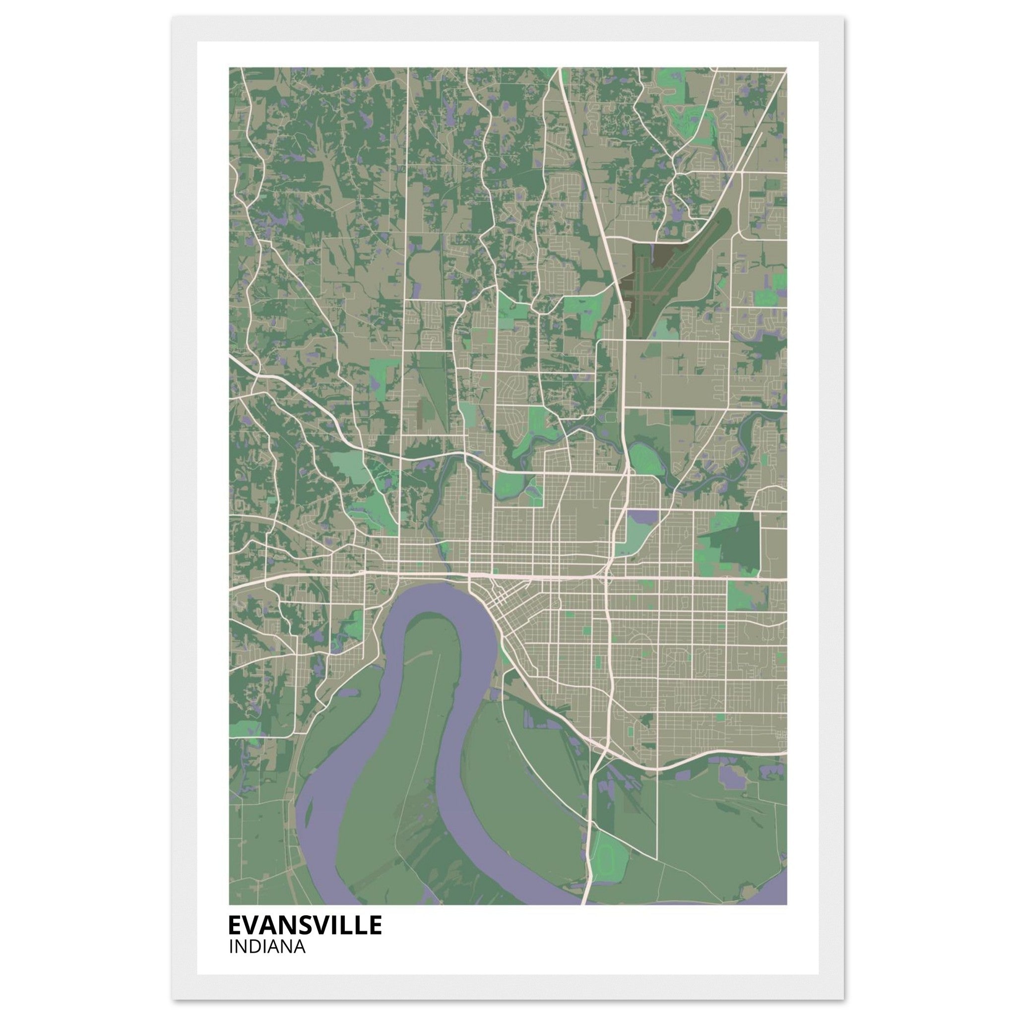 Evansville Indiana City Map Poster | Custom Map Art Print - Ink And Atlas