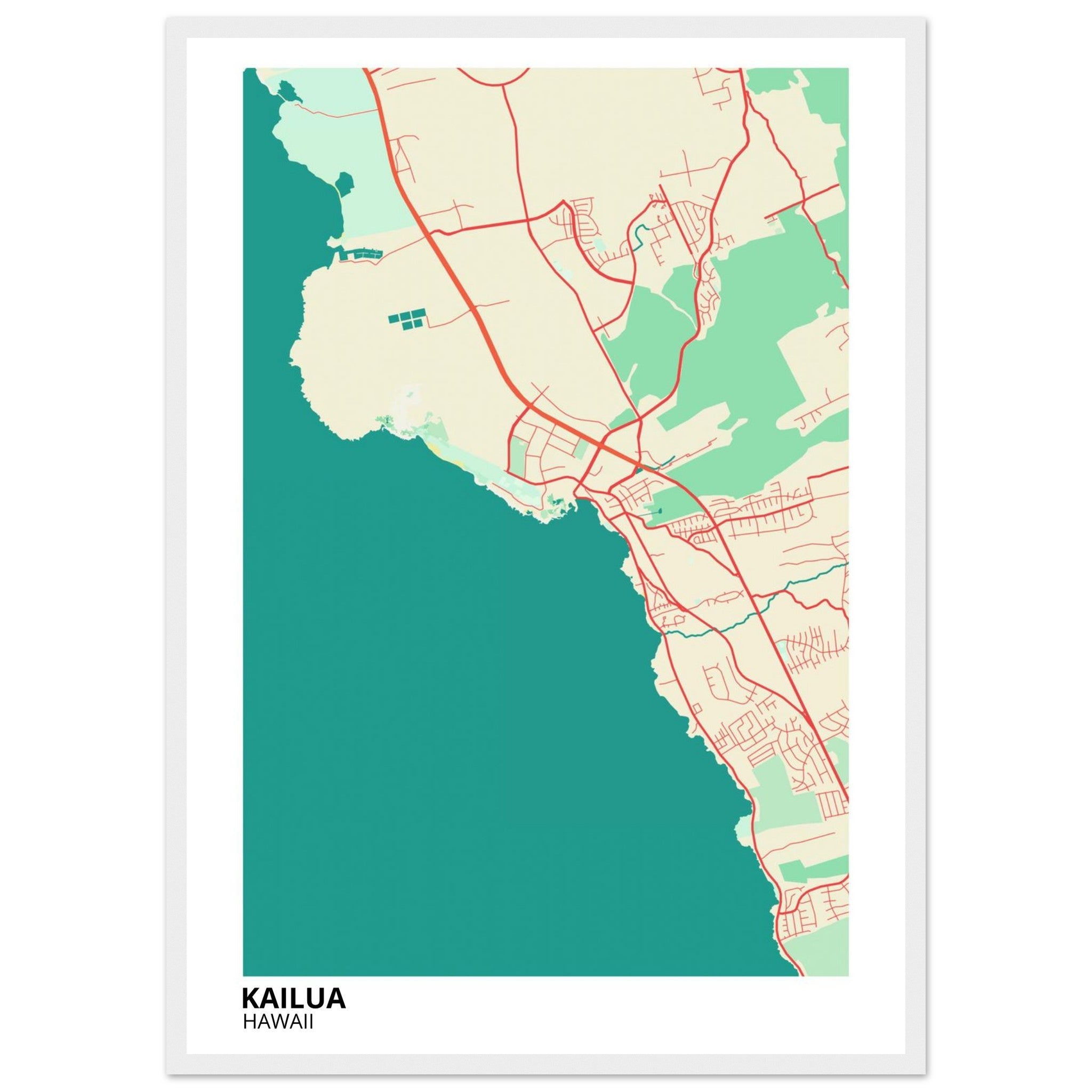 Kailua Hawaii City Map Poster | Custom Map Art Print - Ink And Atlas