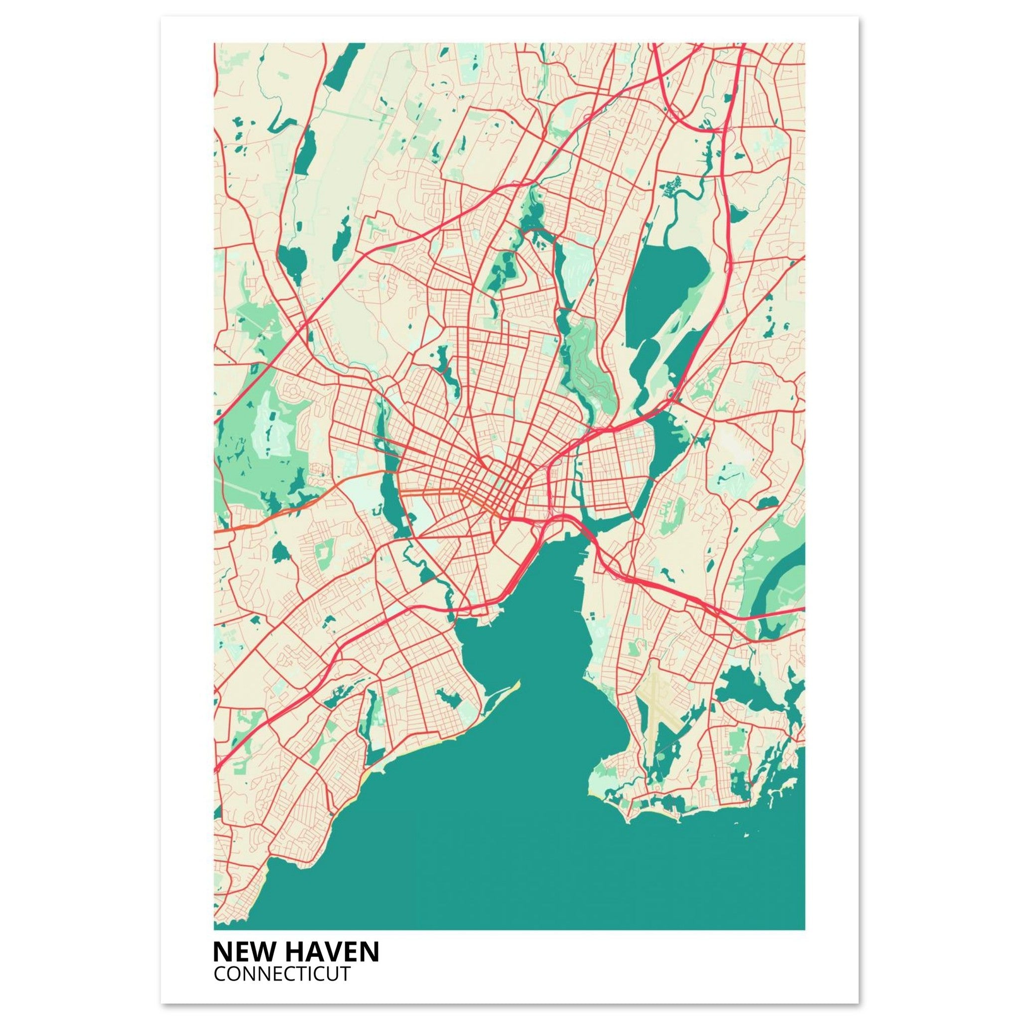 new haven map poster print