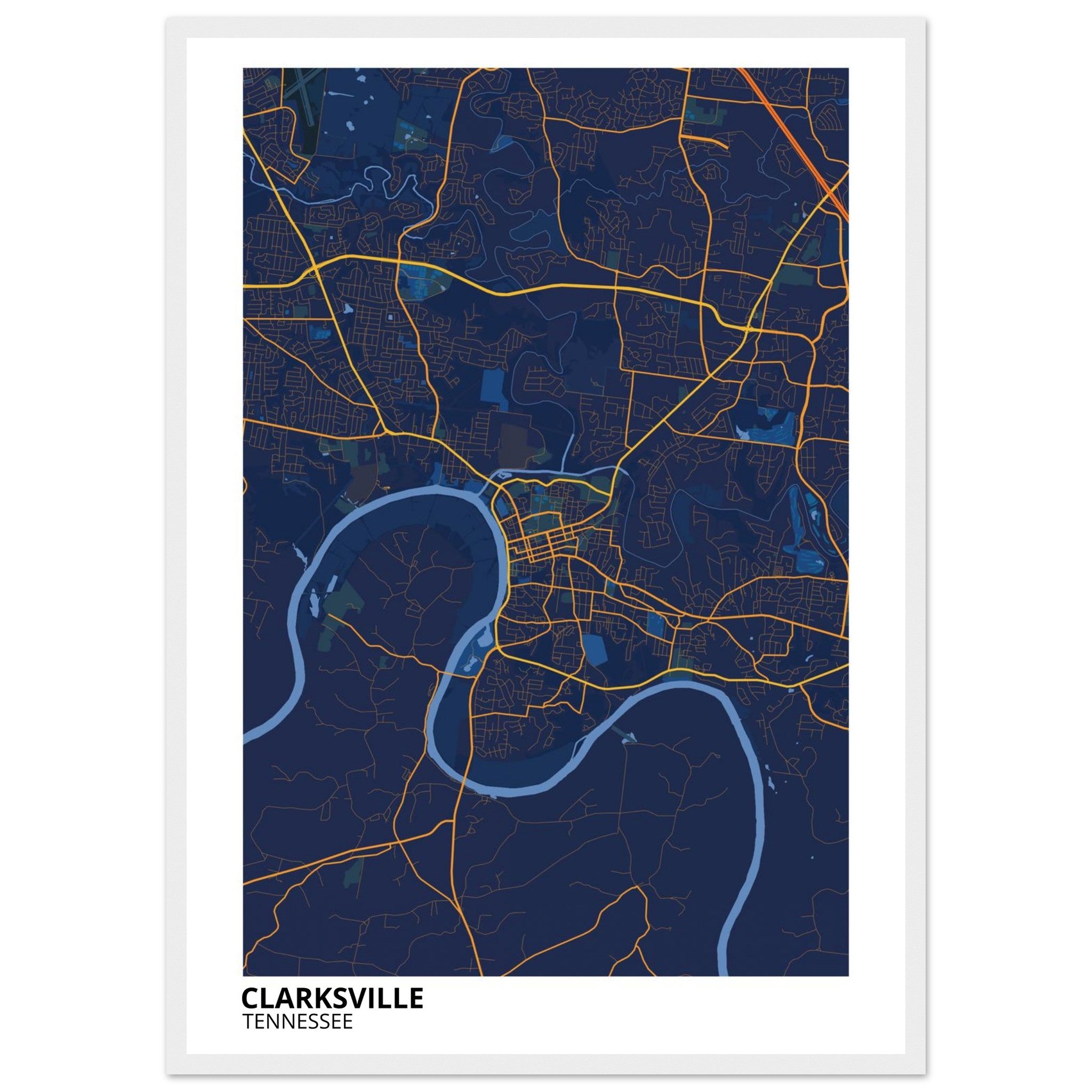 Clarksville Tennessee City Map Poster | Custom Map Art Print - Ink And Atlas