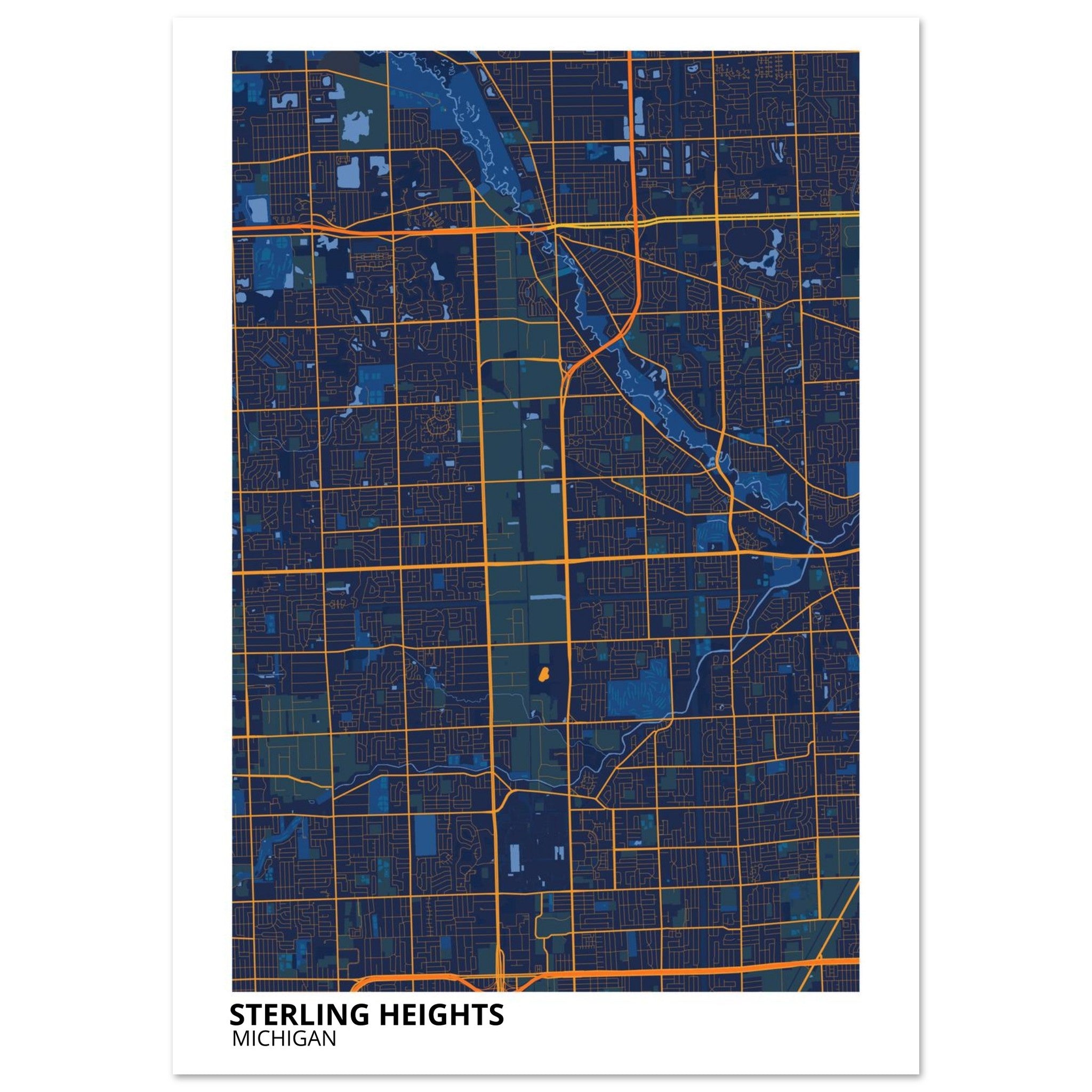 Sterling Heights Michigan City Map Poster | Custom Map Art Print - Ink And Atlas