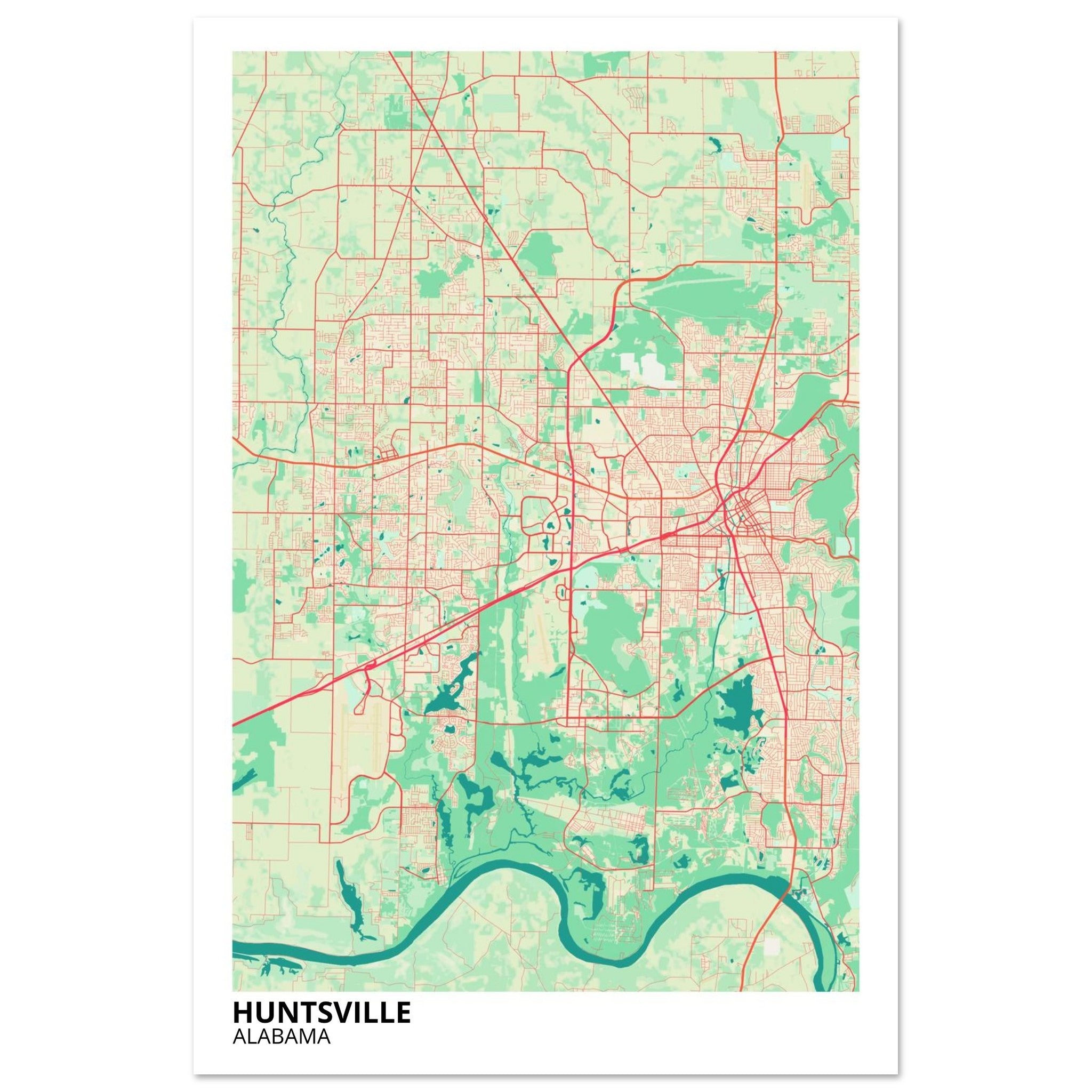 Huntsville Alabama City Map Poster | Custom Map Art Print - Ink And Atlas
