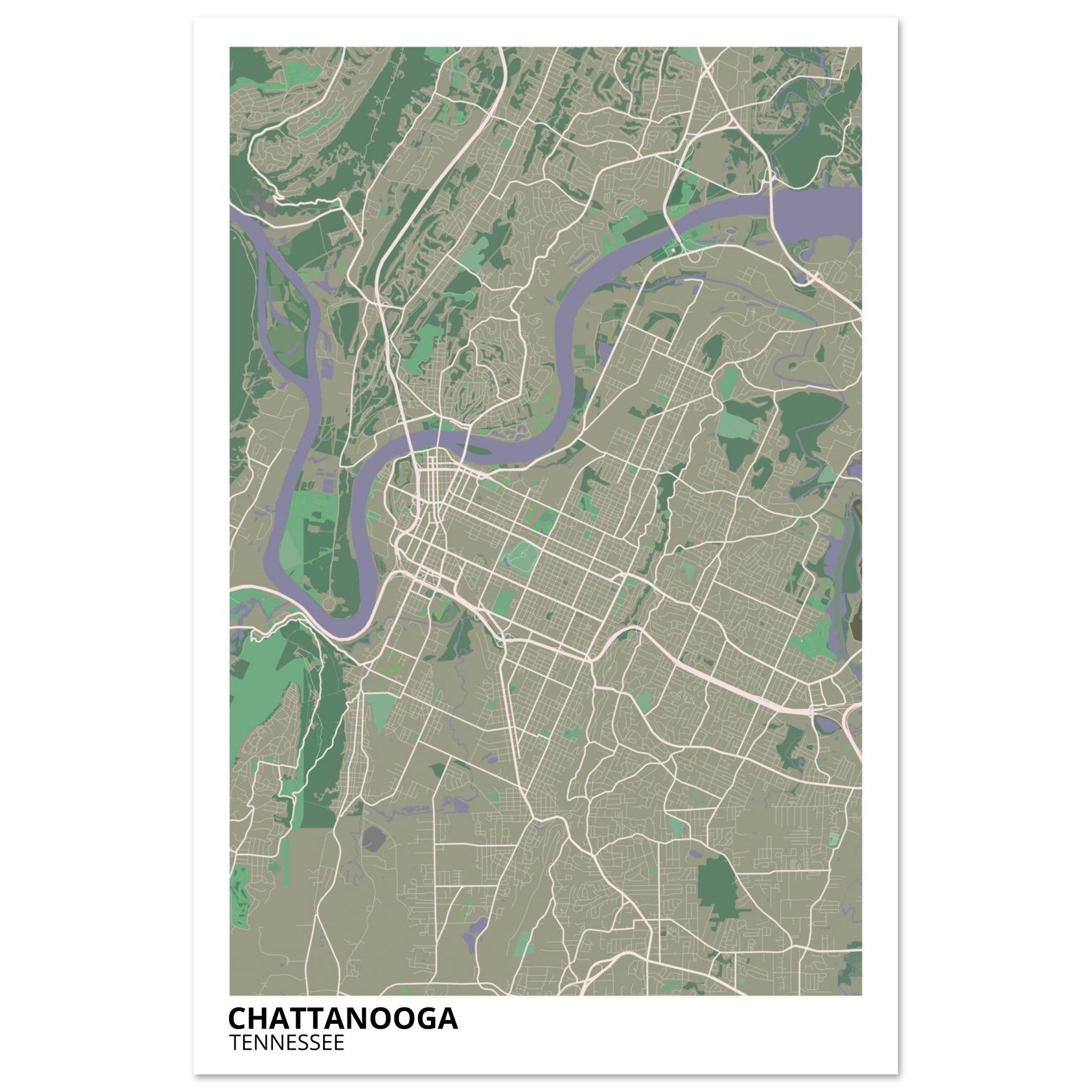 Chattanooga Tennessee City Map Poster | Custom Map Art Print - Ink And Atlas