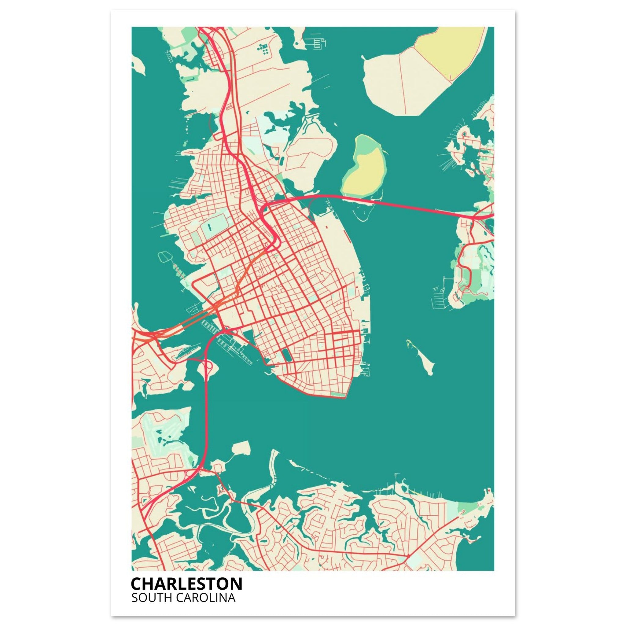 charleston map poster print