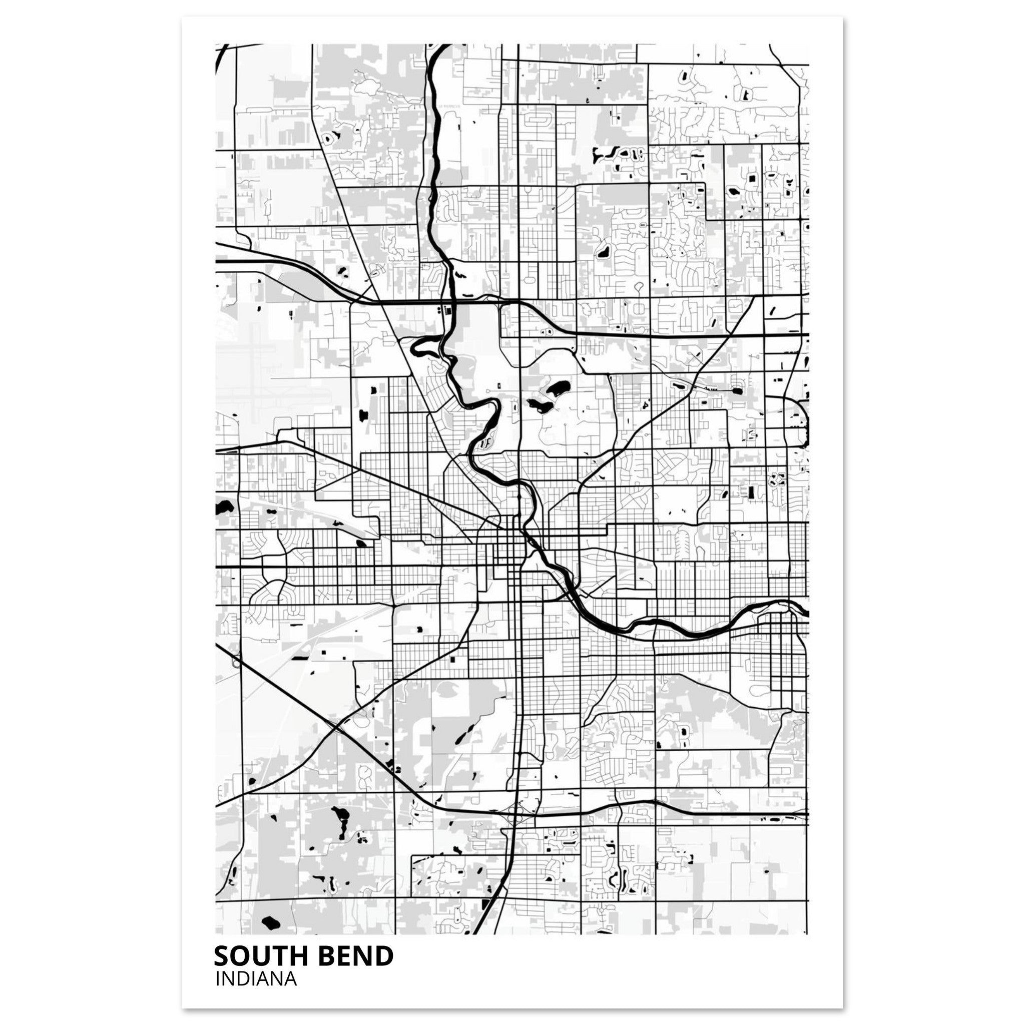 South Bend Indiana City Map Poster | Custom Map Art Print - Ink And Atlas