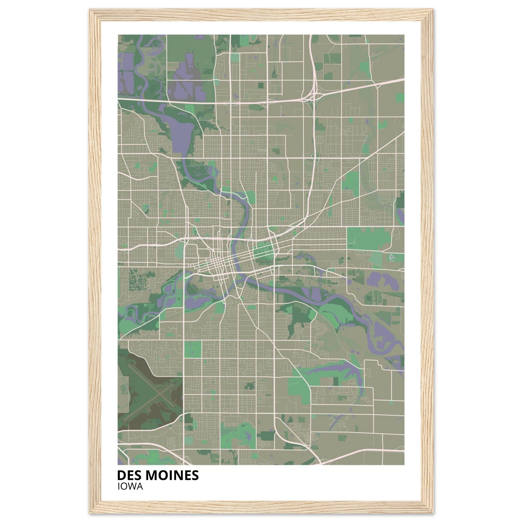 des moines map poster print
