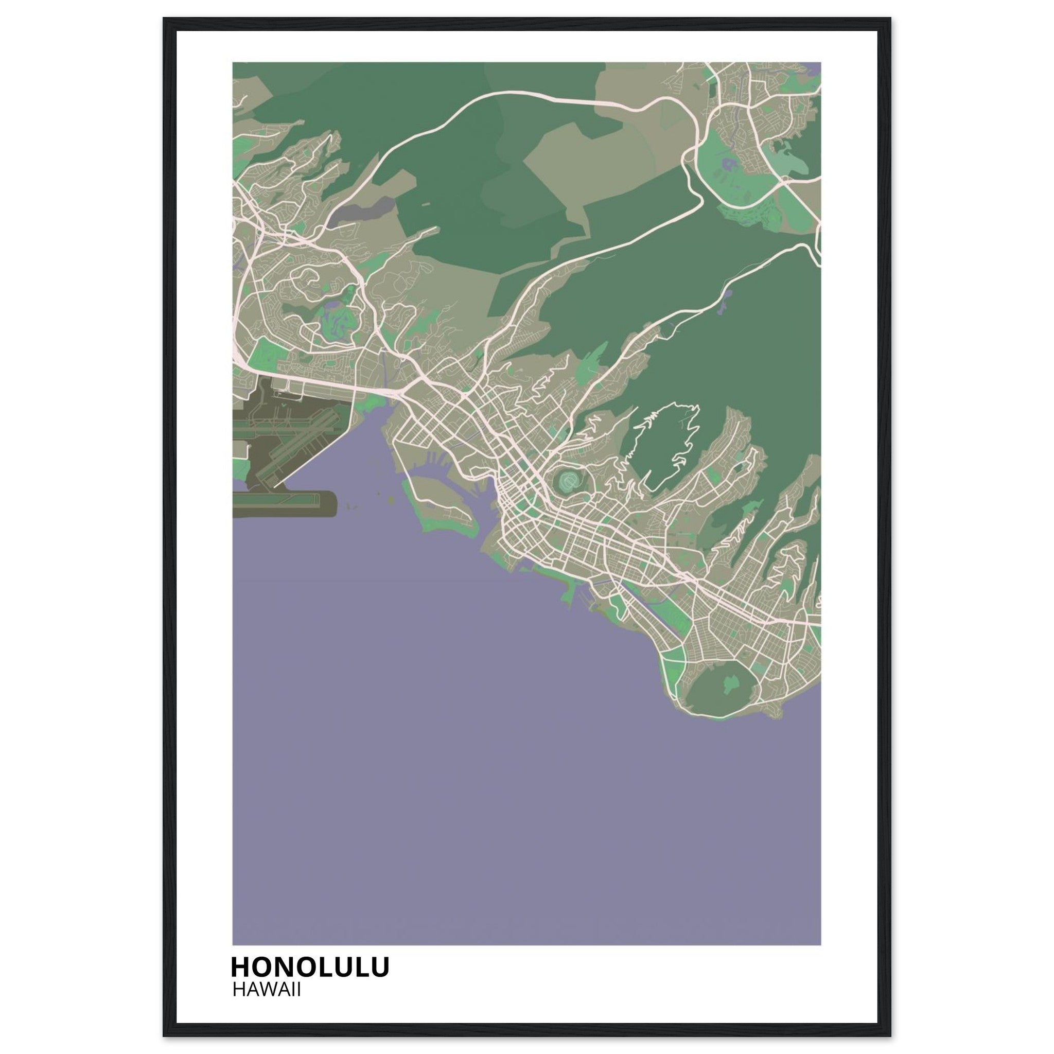 honolulu map poster print
