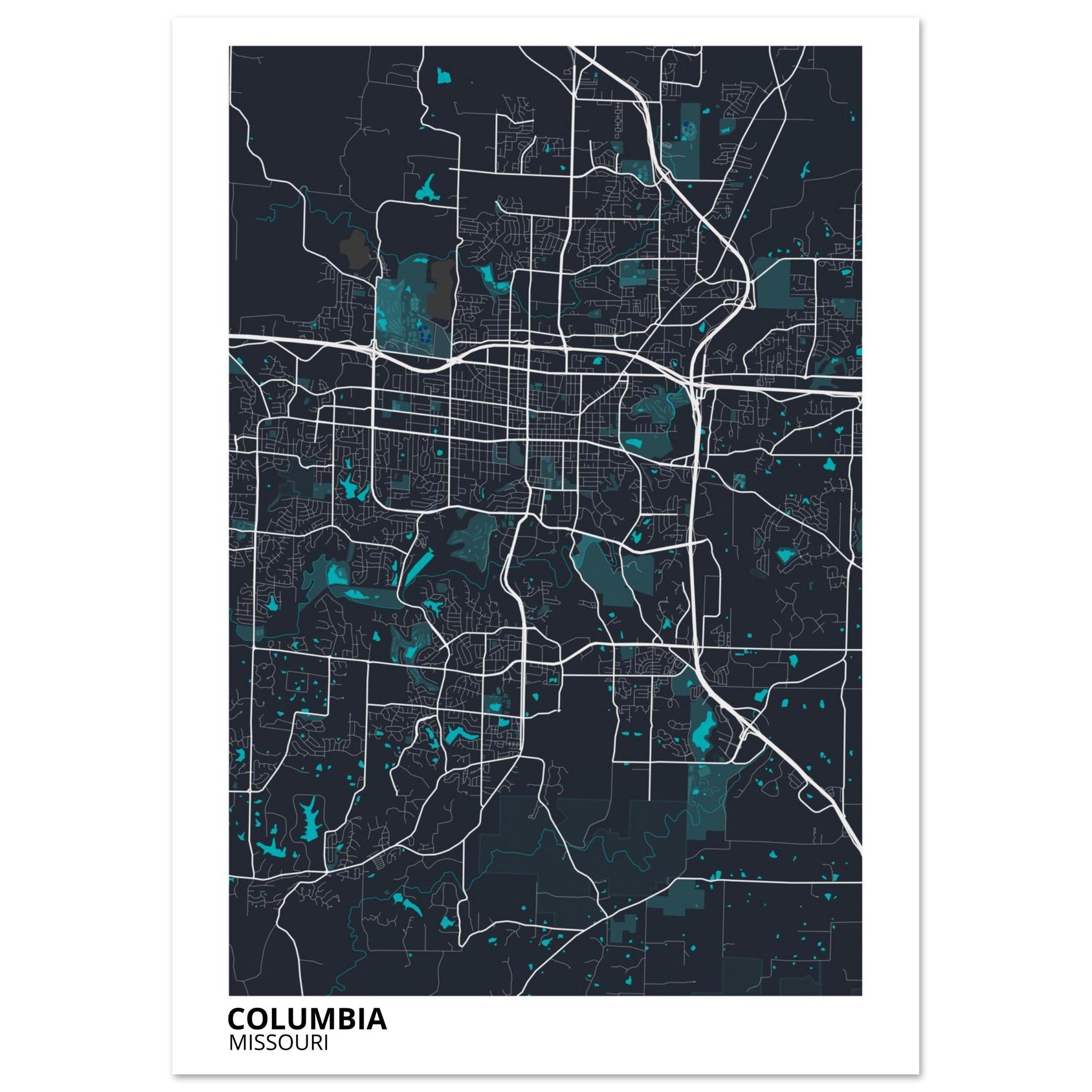 Columbia Missouri City Map Poster | Custom Map Art Print - Ink And Atlas