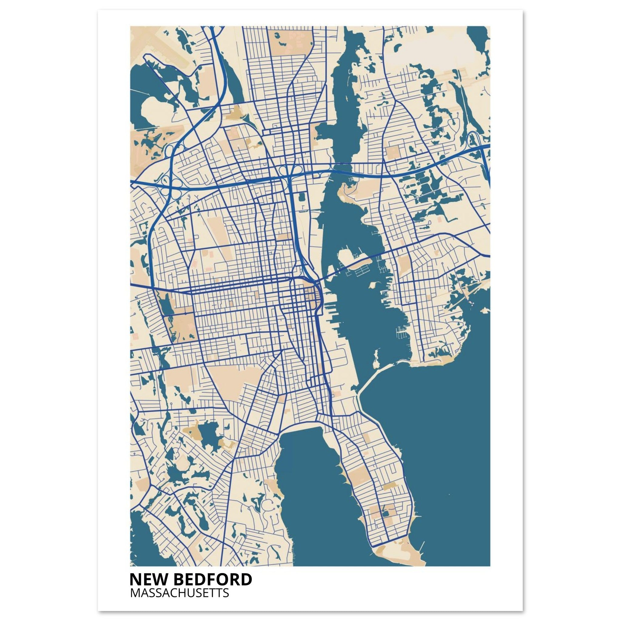 New Bedford Massachusetts City Map Poster | Custom Map Art Print - Ink And Atlas