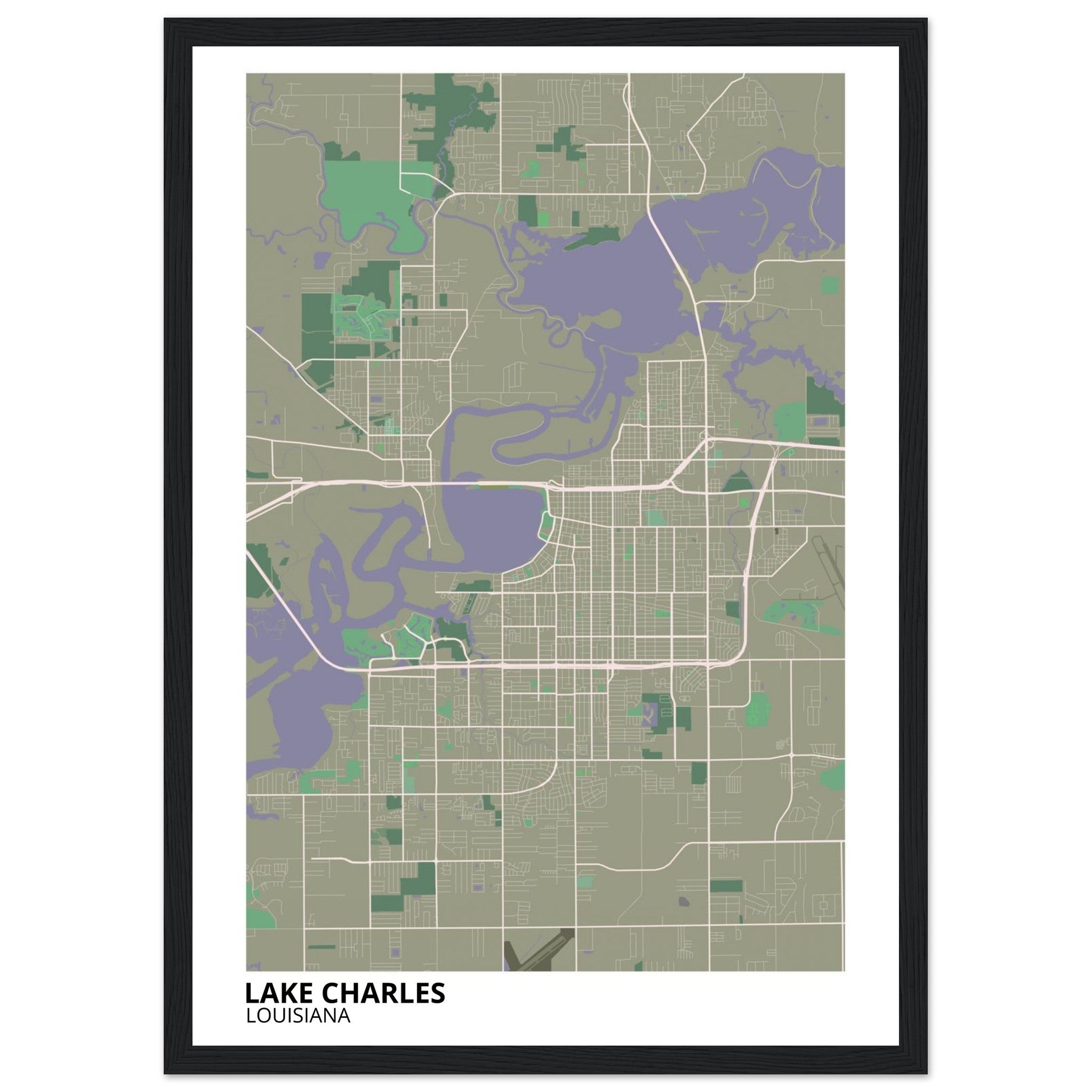 Lake Charles Louisiana City Map Poster | Custom Map Art Print - Ink And Atlas