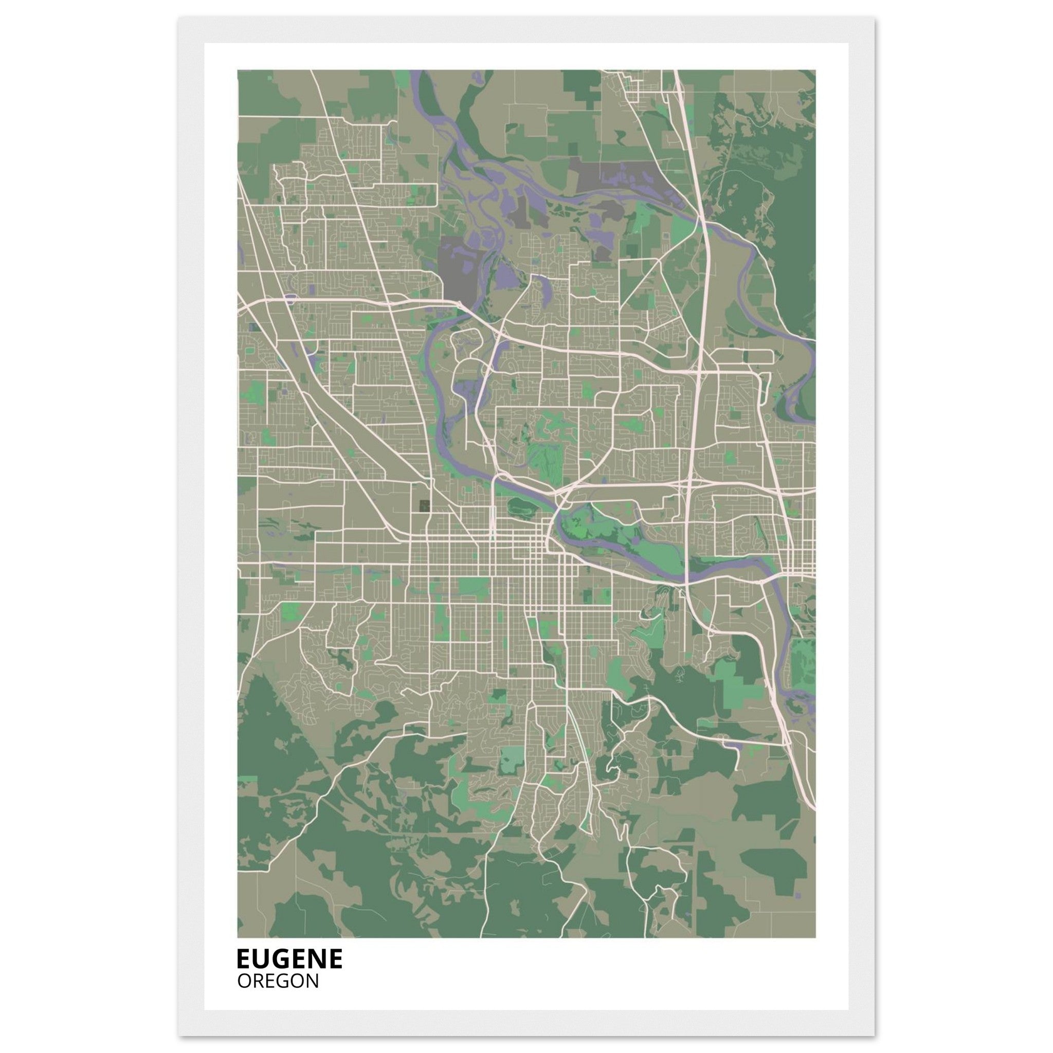 Eugene Oregon City Map Poster | Custom Map Art Print - Ink And Atlas