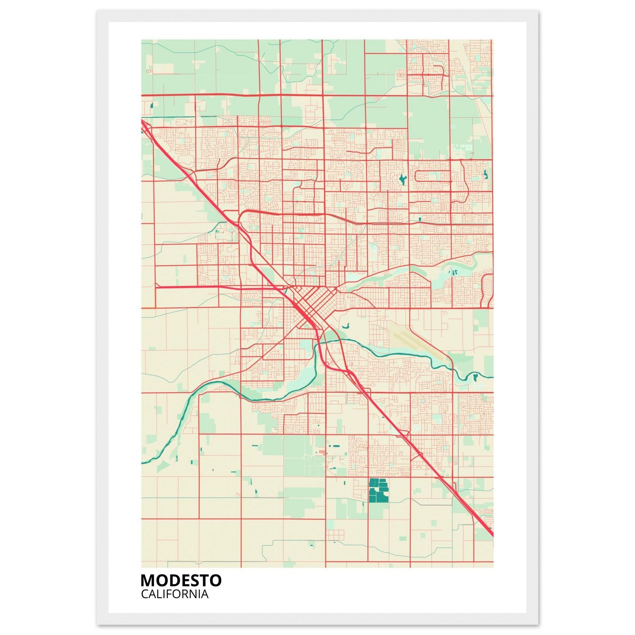 Modesto California City Map Poster | Custom Map Art Print - Ink And Atlas