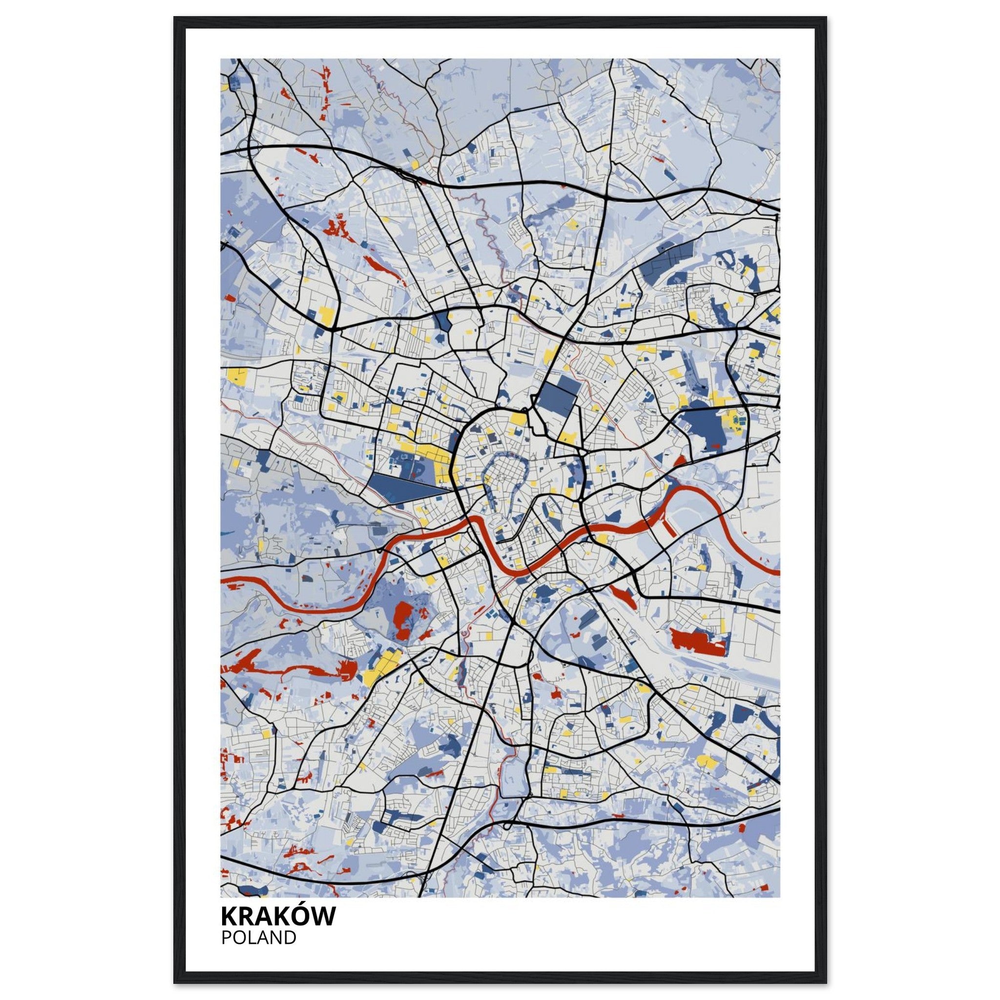 krakow poland map poster print