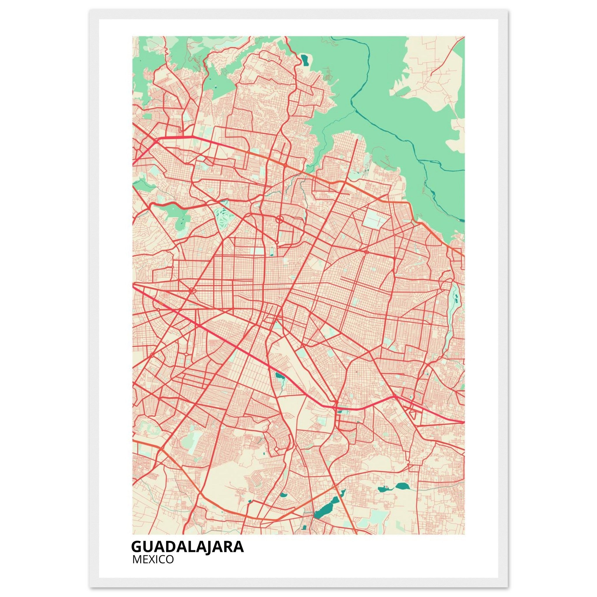 Guadalajara Mexico City Map Poster | Custom Map Art Print - Ink And Atlas