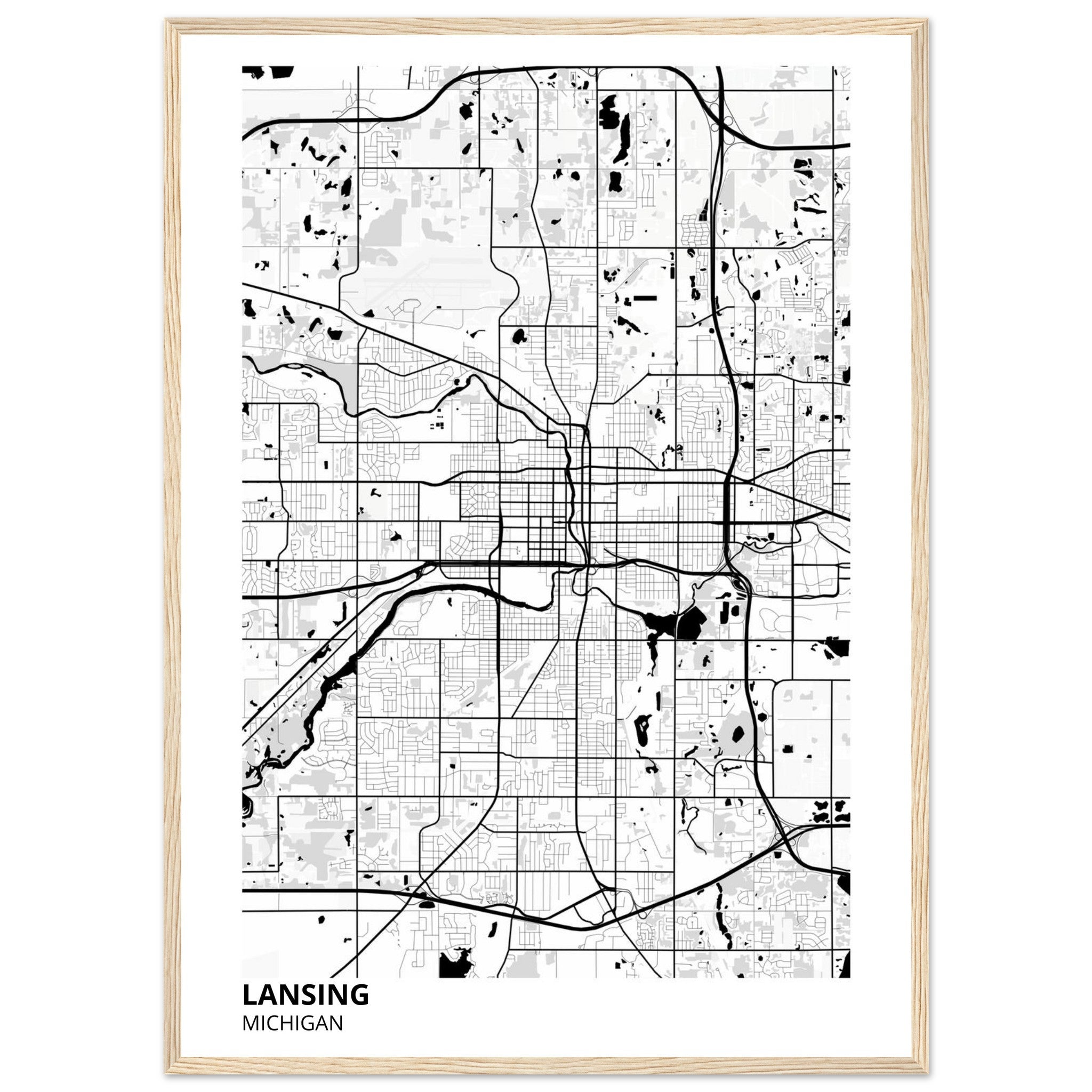lansing map poster print