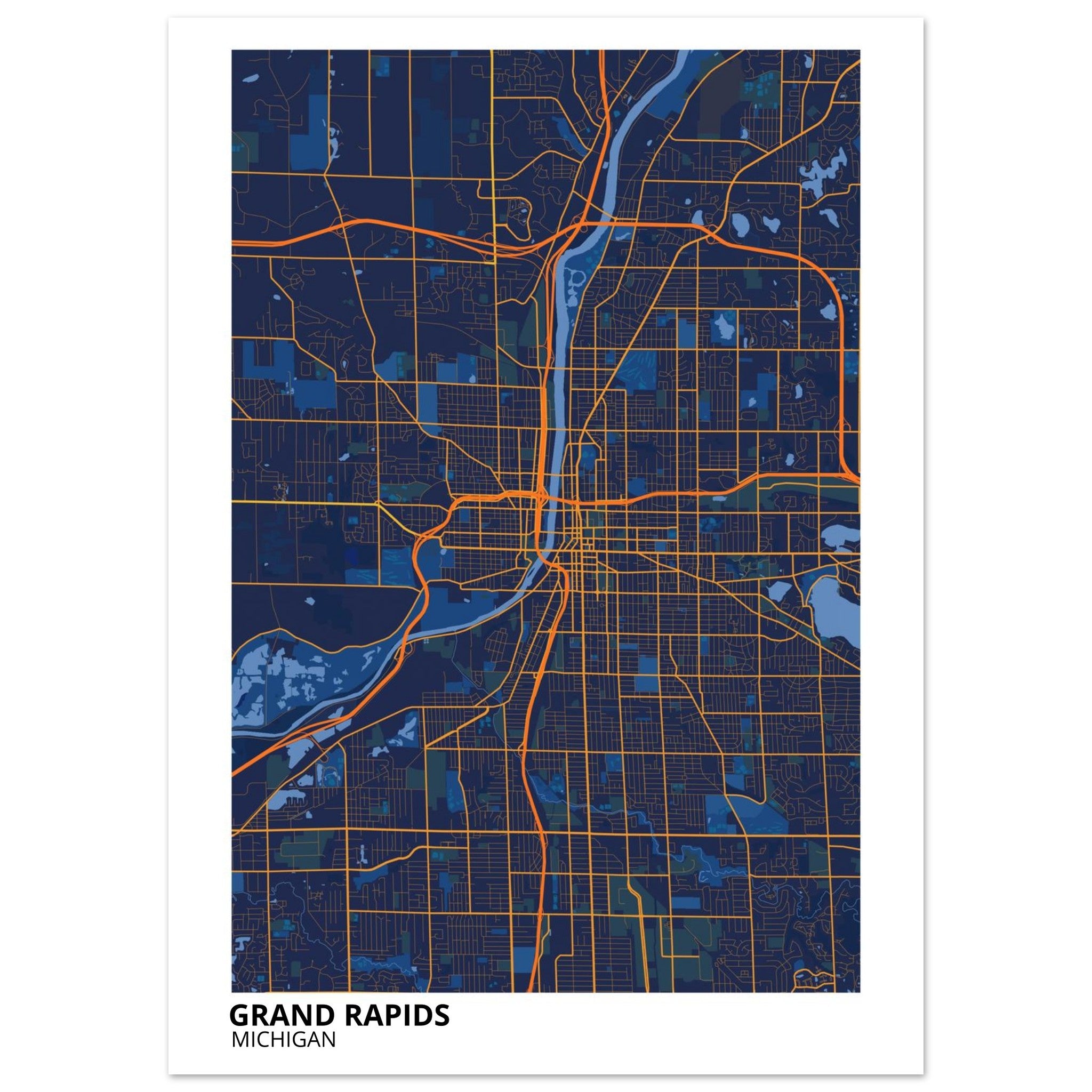 grand rapids map poster print