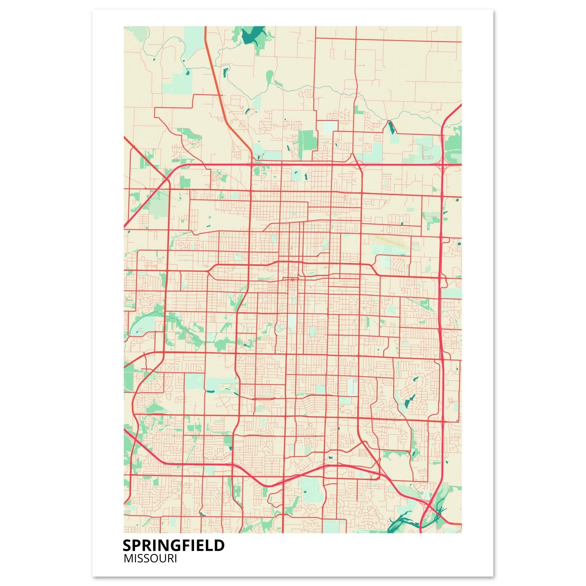 Springfield Missouri City Map Poster | Custom Map Art Print - Ink And Atlas