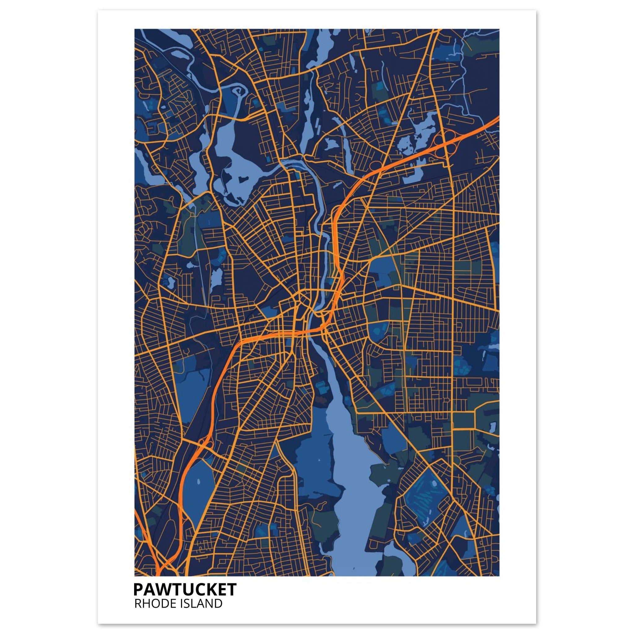 Pawtucket Rhode Island City Map Poster | Custom Map Art Print - Ink And Atlas