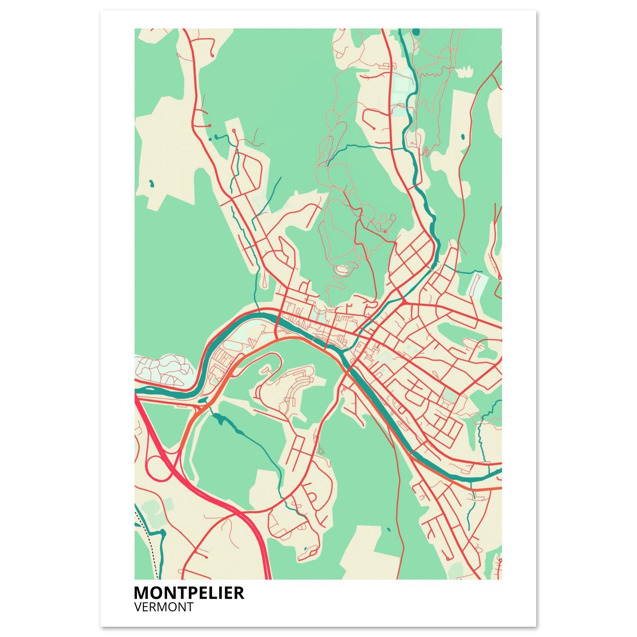 montpelier map poster print