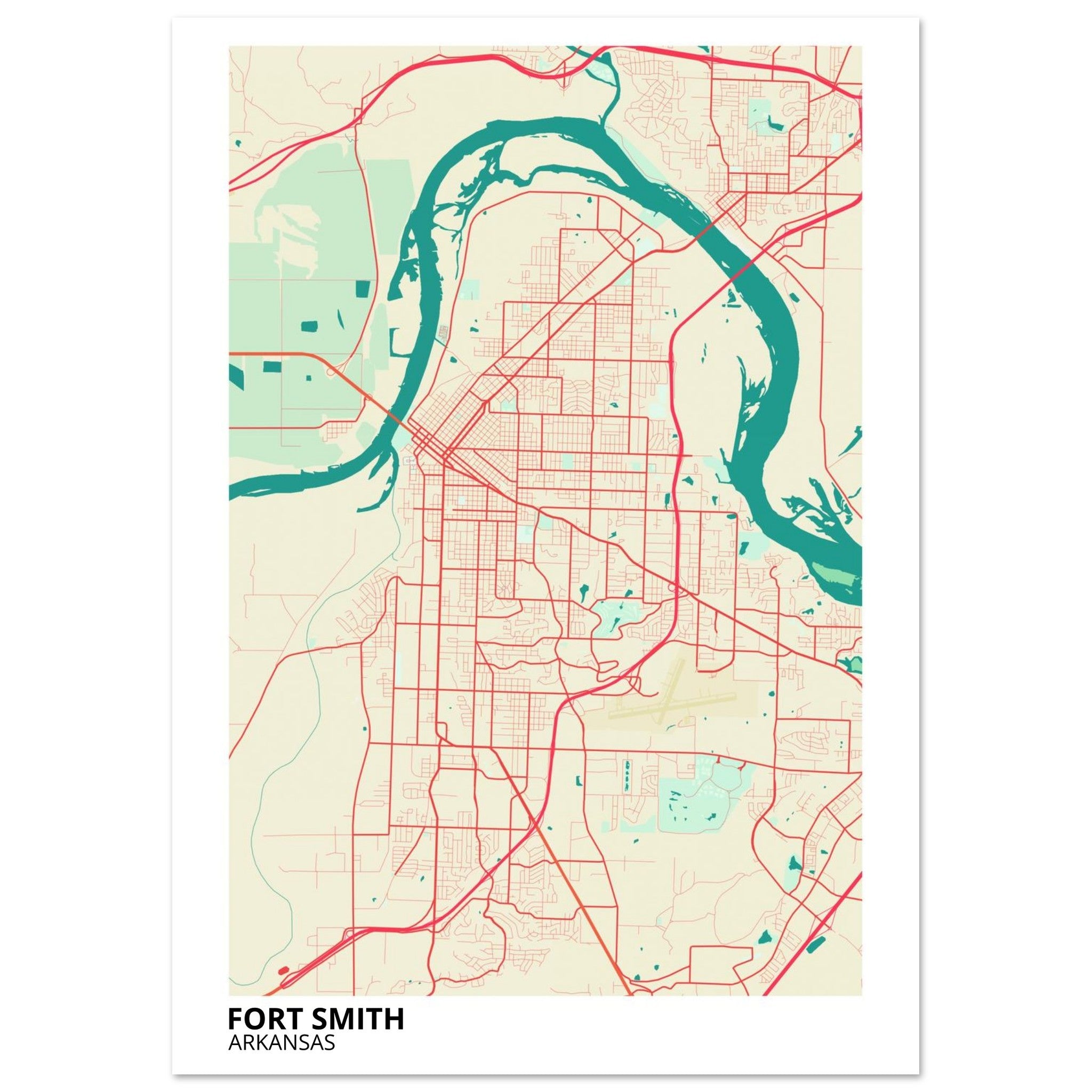 Fort Smith Arkansas City Map Poster | Custom Map Art Print - Ink And Atlas