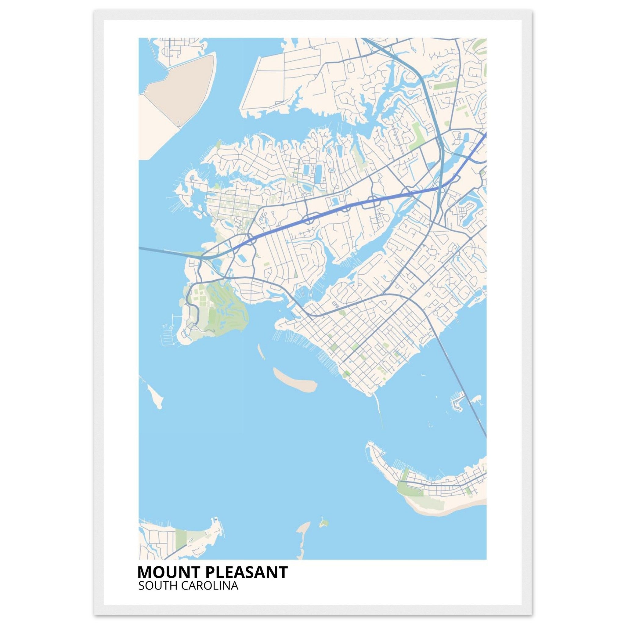 Mount Pleasant South Carolina City Map Poster | Custom Map Art Print - Ink And Atlas