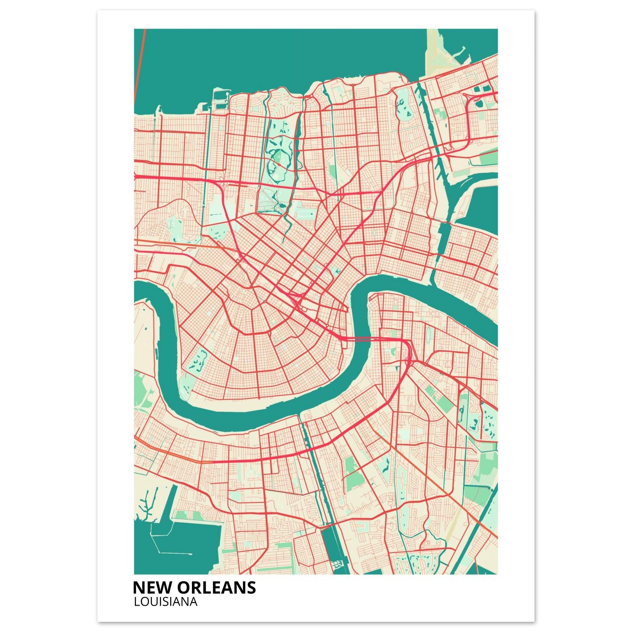 new orleans map poster print
