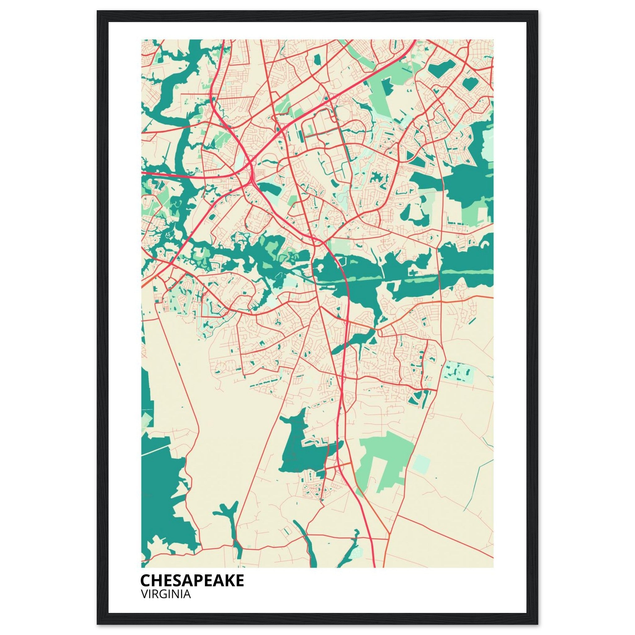Chesapeake Virginia City Map Poster | Custom Map Art Print - Ink And Atlas
