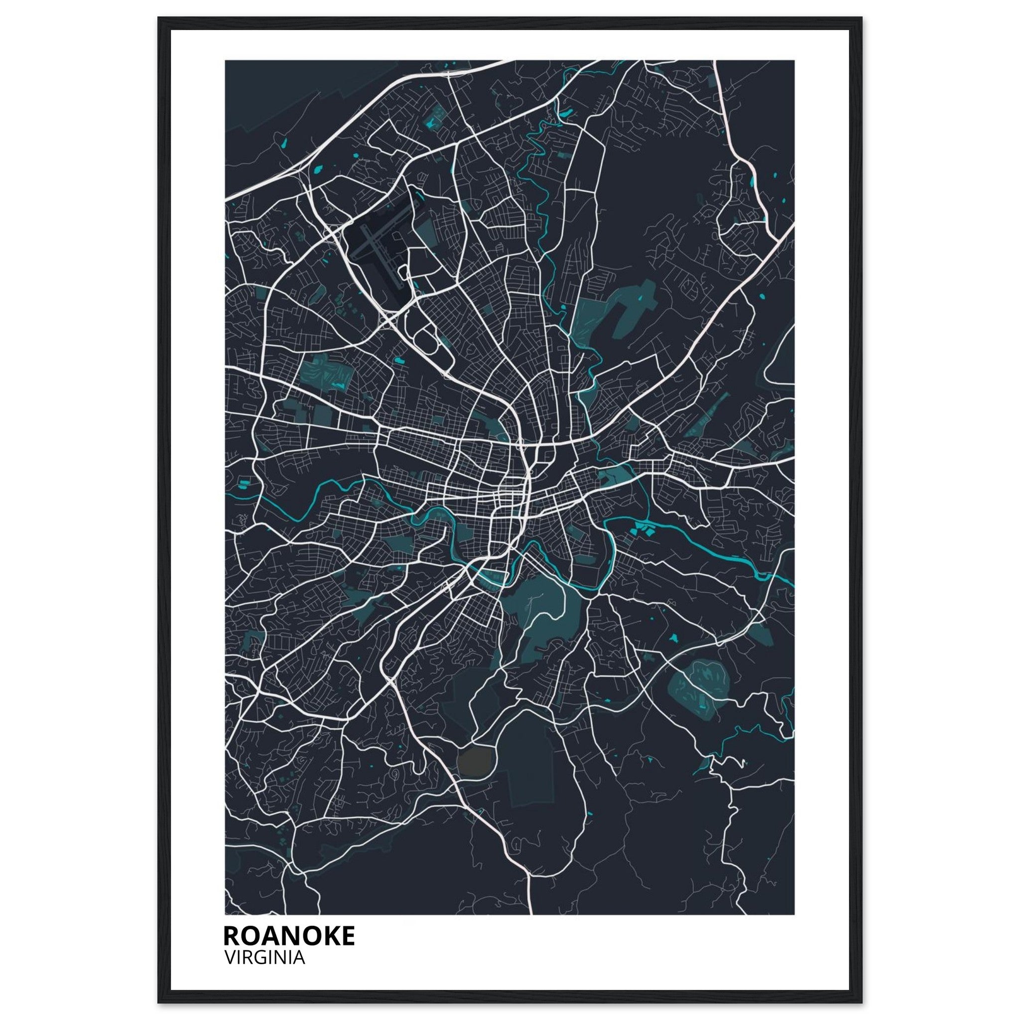 Roanoke Virginia City Map Poster | Custom Map Art Print - Ink And Atlas