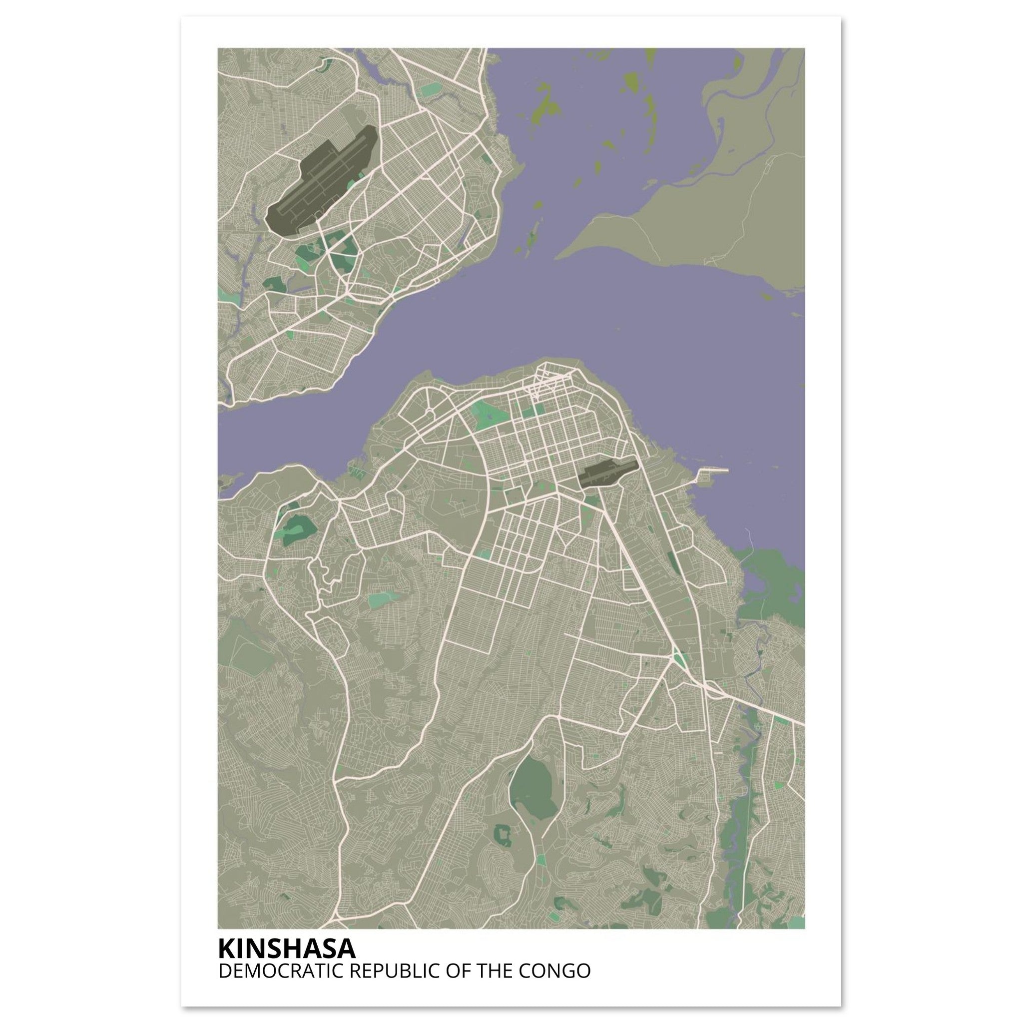 Kinshasa Congo City Map Poster | Custom Map Art Print - Ink And Atlas