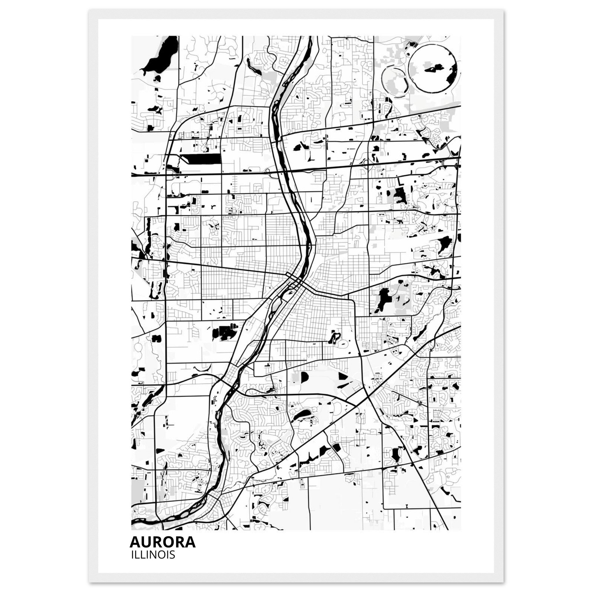 Aurora Illinois City Map Poster | Custom Map Art Print - Ink And Atlas