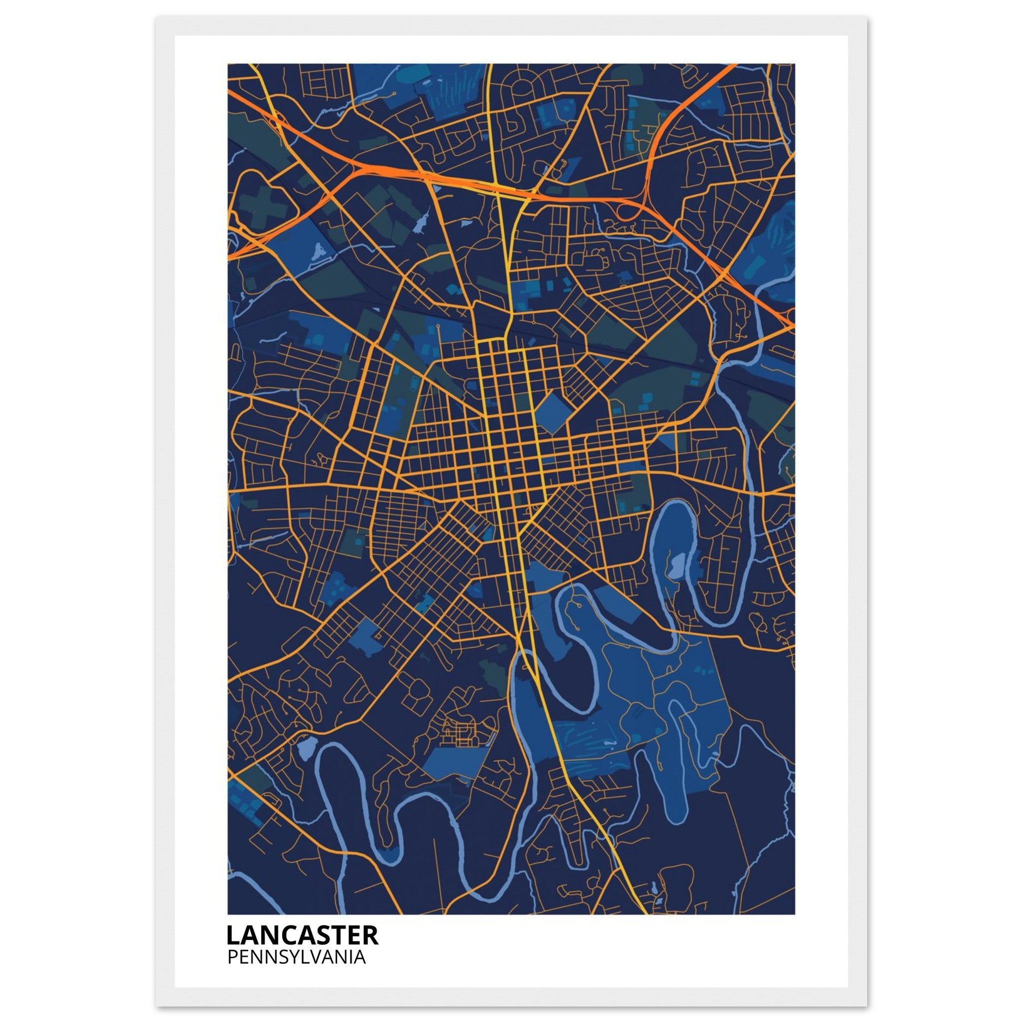 Lancaster Pennsylvania City Map Poster | Custom Map Art Print - Ink And Atlas