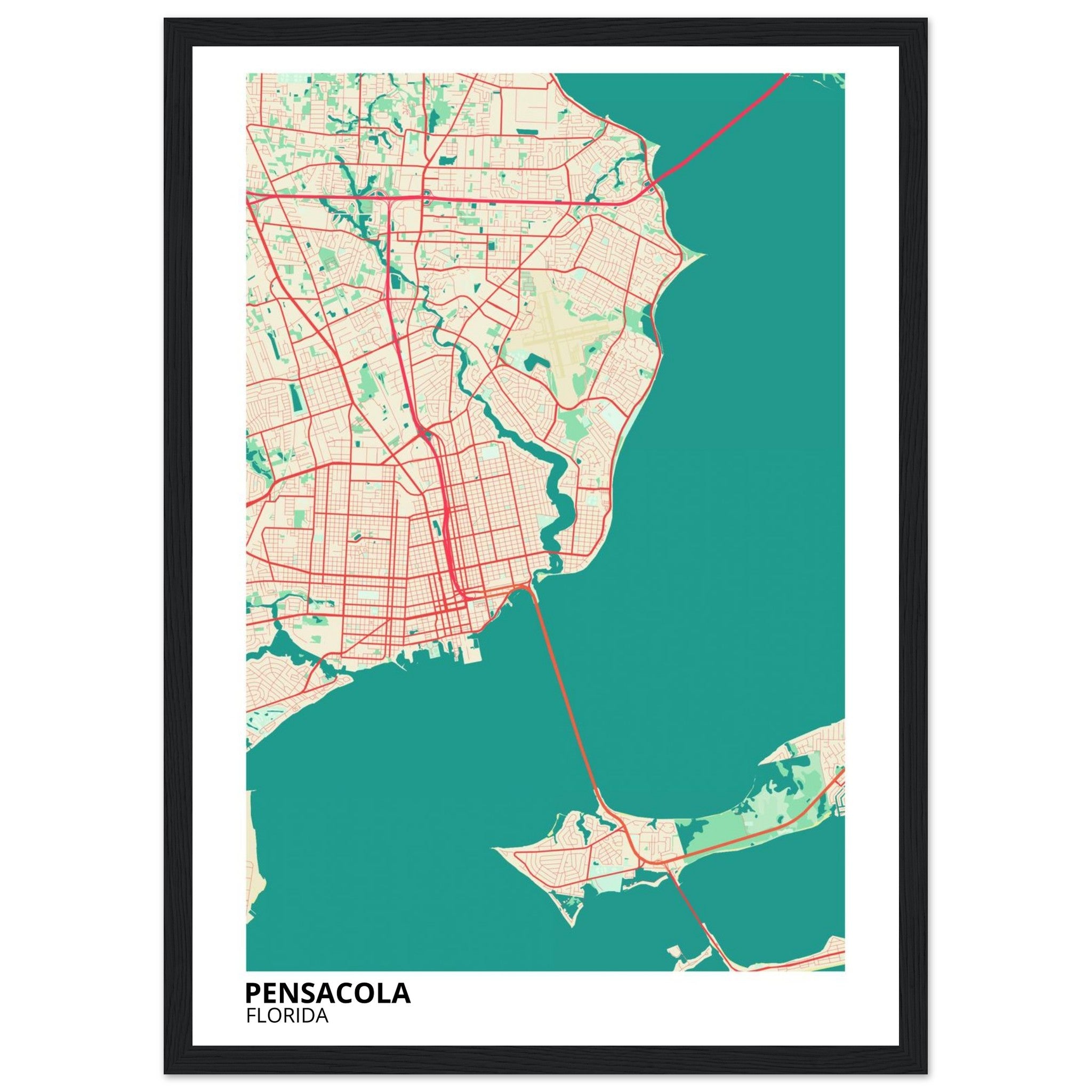 Pensacola Florida City Map Poster | Custom Map Art Print - Ink And Atlas