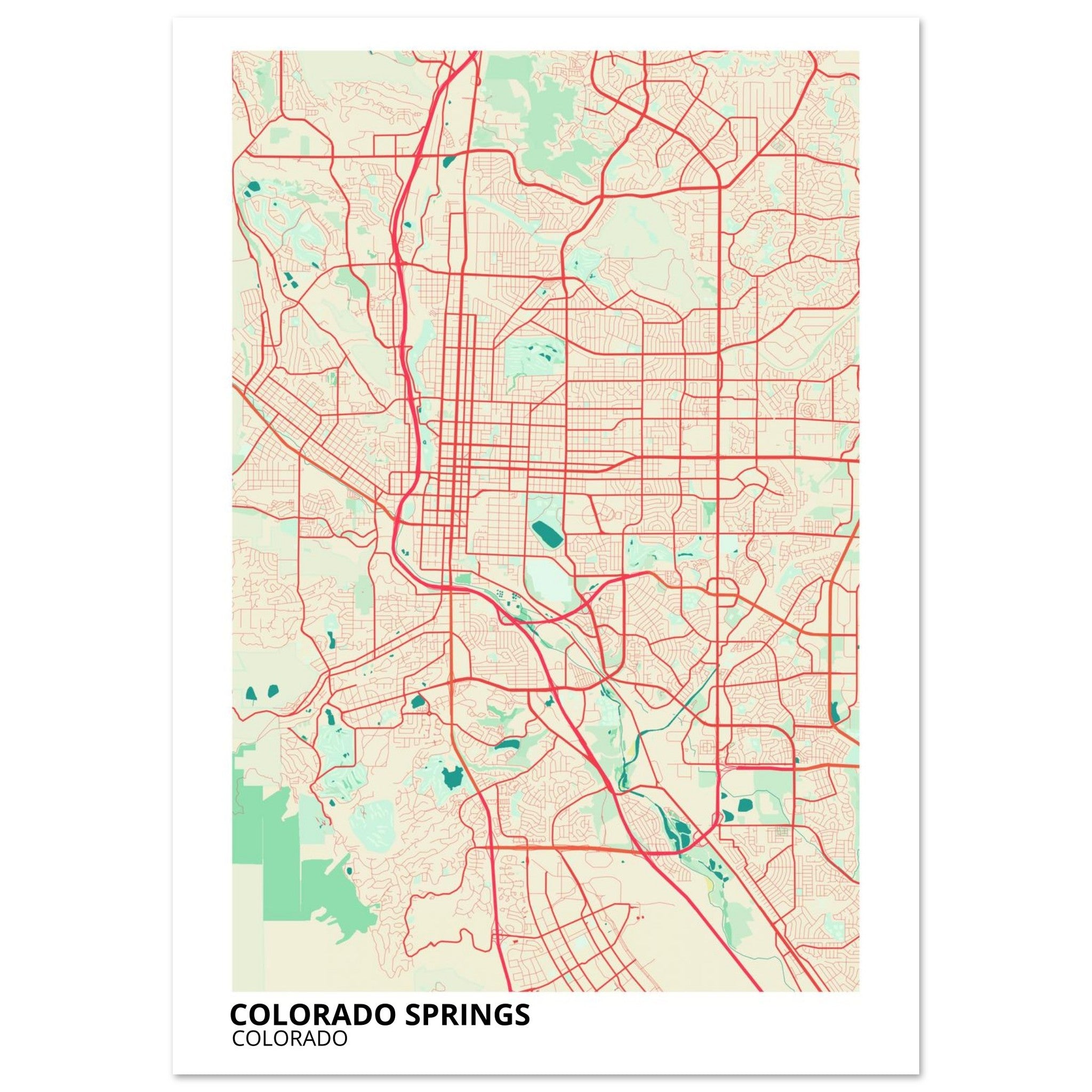 colorado springs map poster print