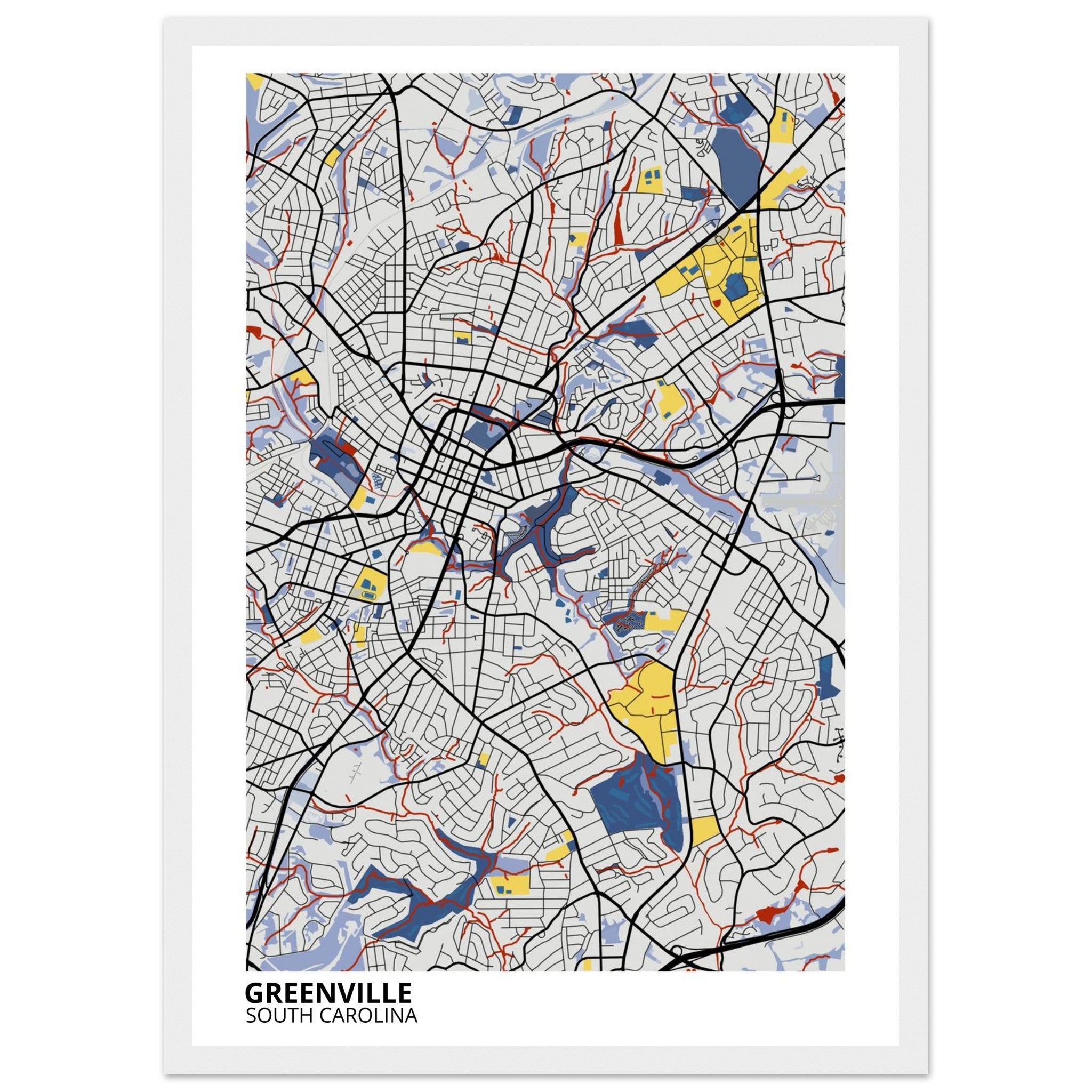Greenville South Carolina City Map Poster | Custom Map Art Print - Ink And Atlas