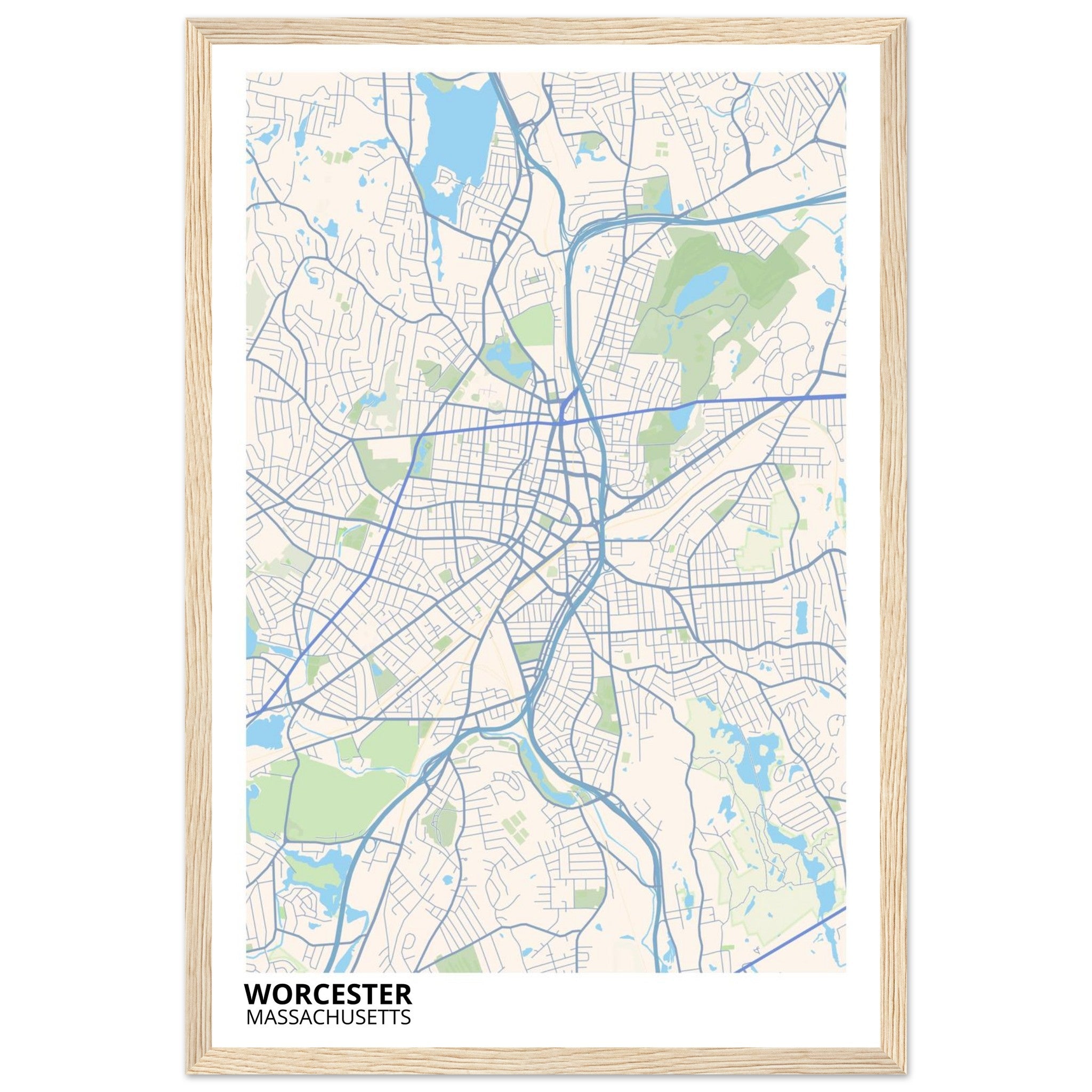 worcester map poster print
