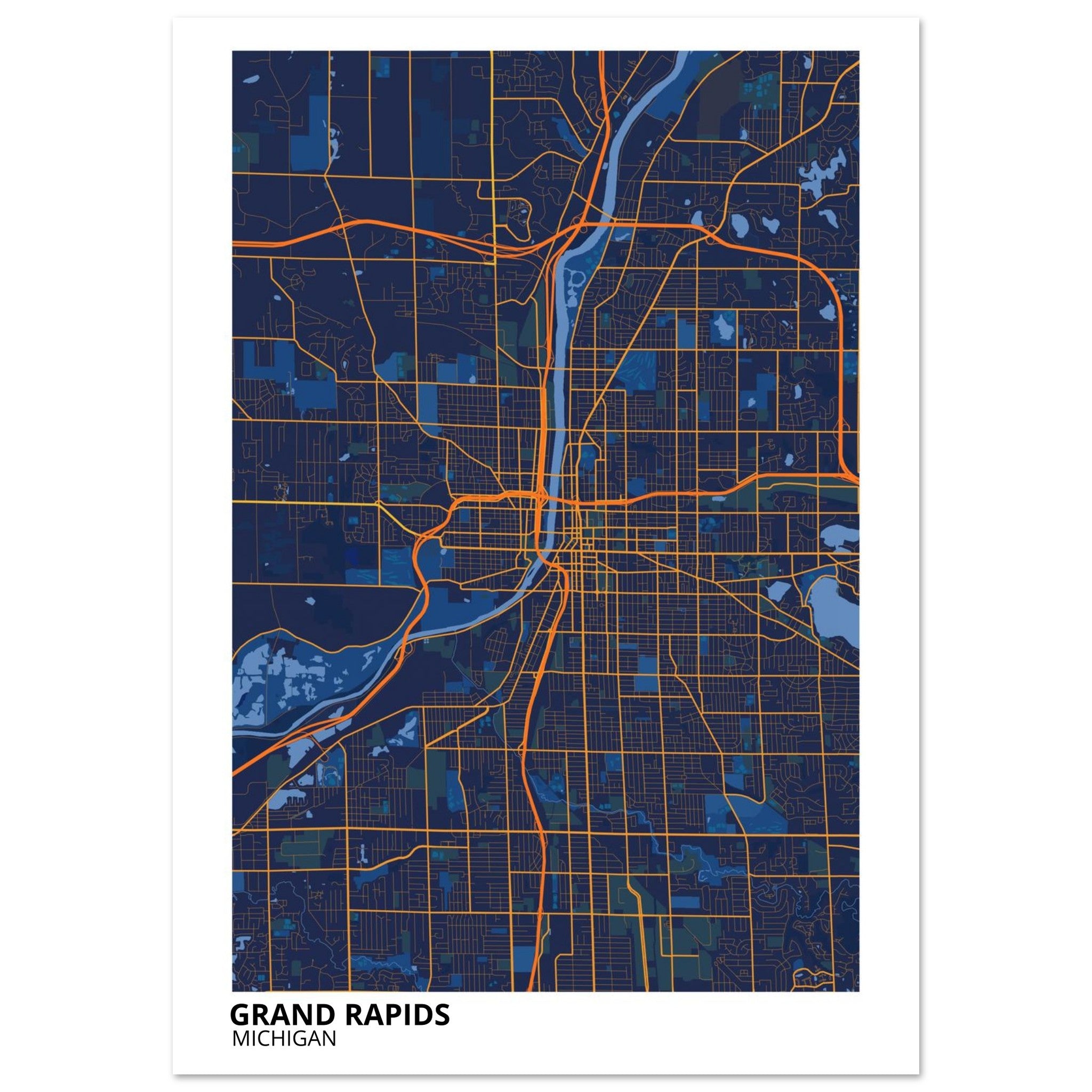grand rapids map poster print