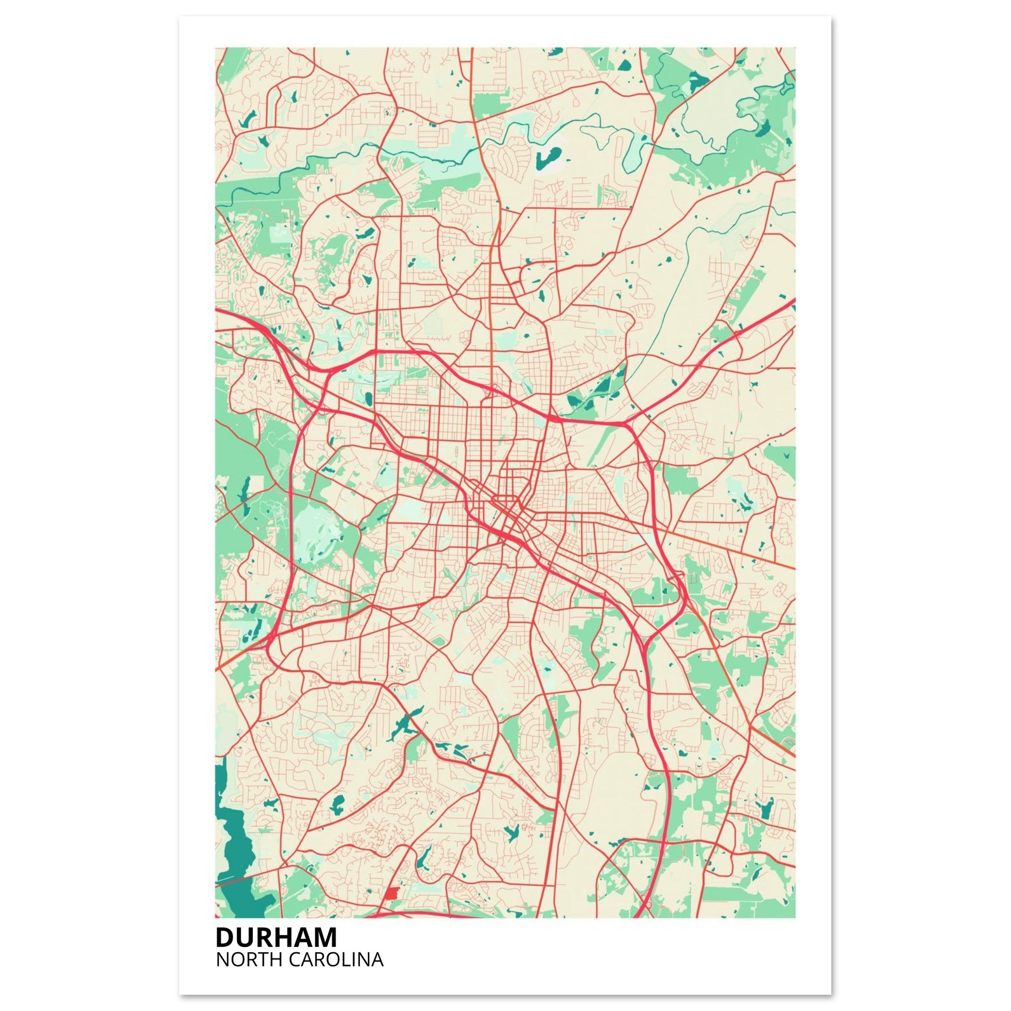 Durham North Carolina City Map Poster | Custom Map Art Print - Ink And Atlas