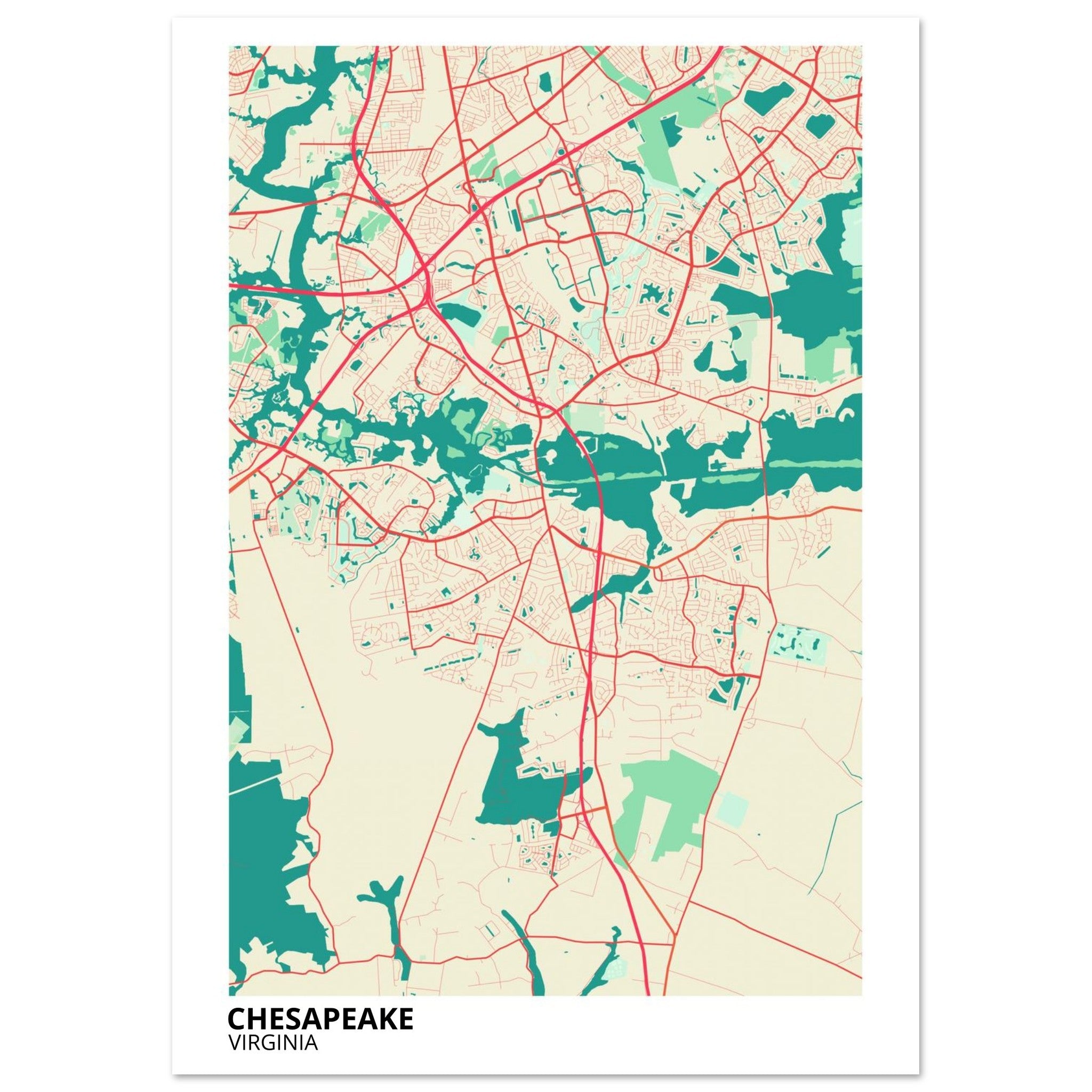 Chesapeake Virginia City Map Poster | Custom Map Art Print - Ink And Atlas