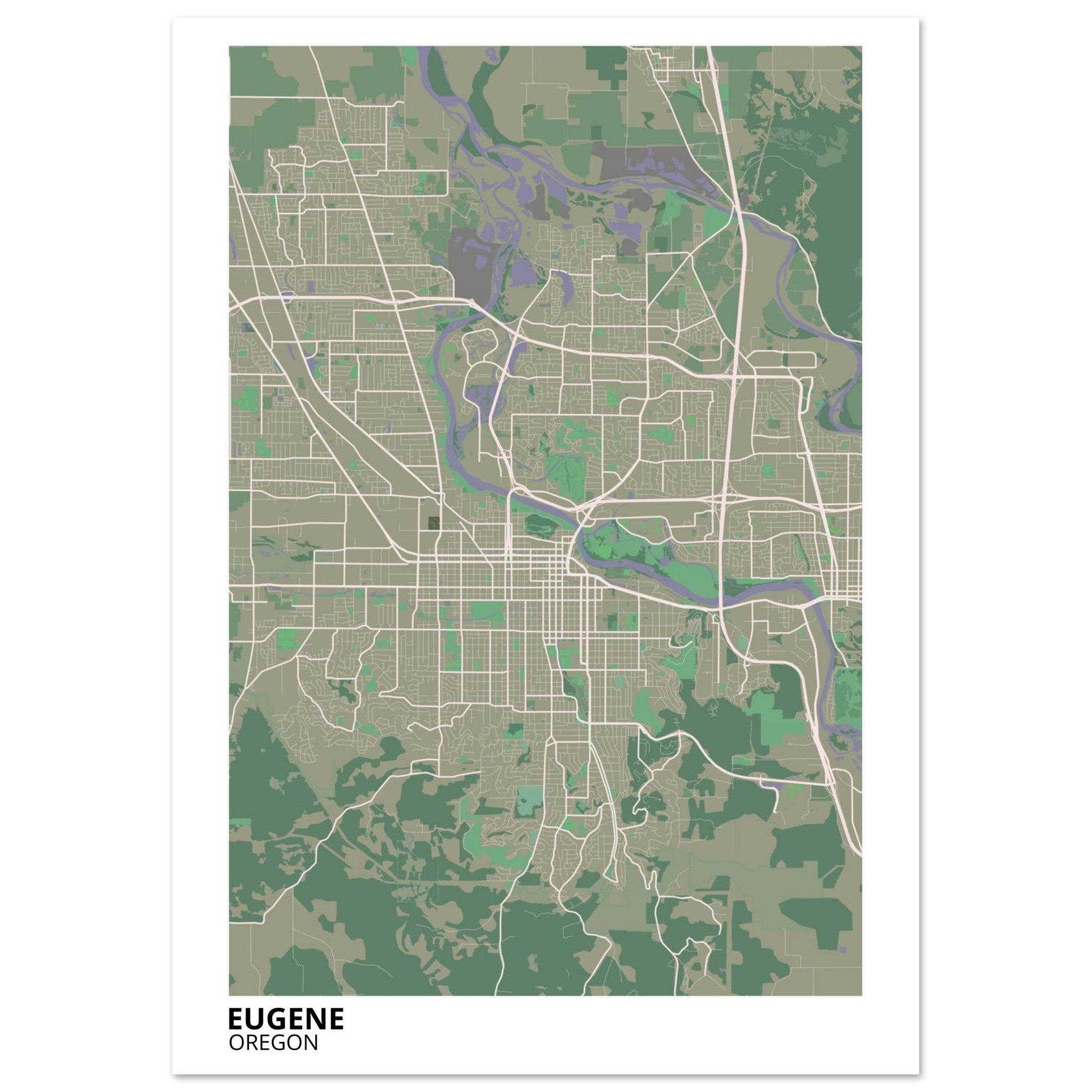 eugene oregon map poster print