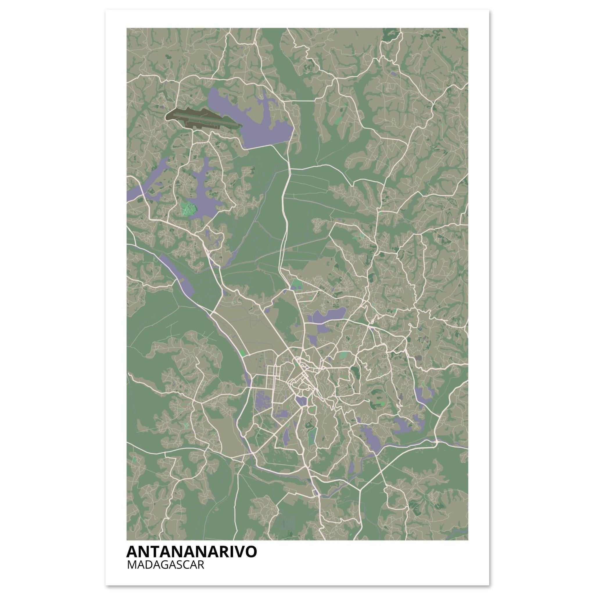 Antananarivo Madagascar City Map Poster | Custom Map Art Print - Ink And Atlas