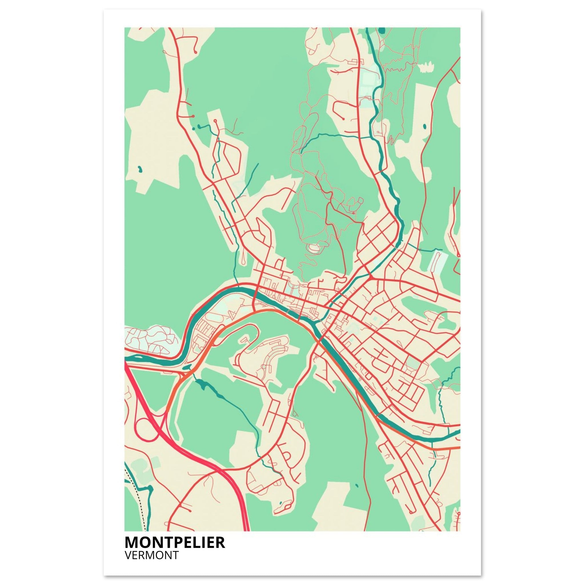 montpelier map poster print