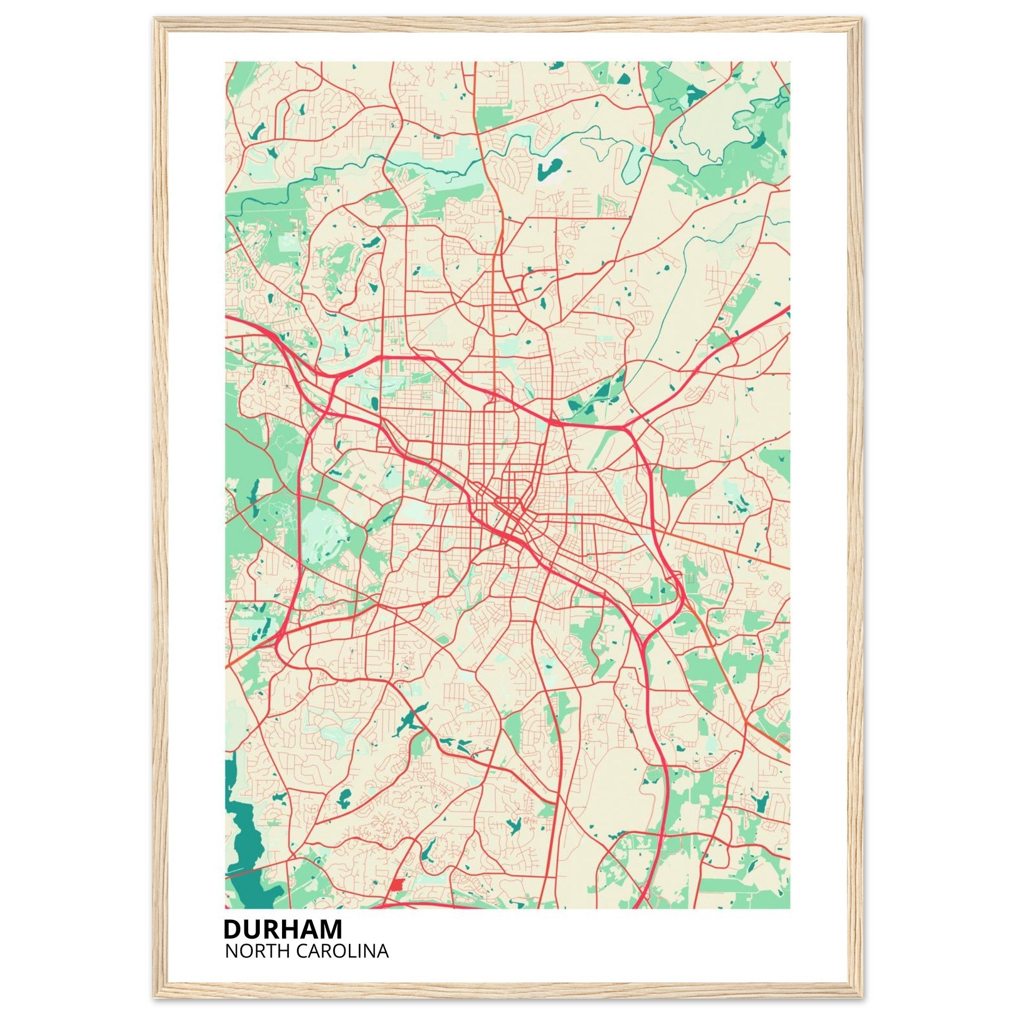 Durham North Carolina City Map Poster | Custom Map Art Print - Ink And Atlas