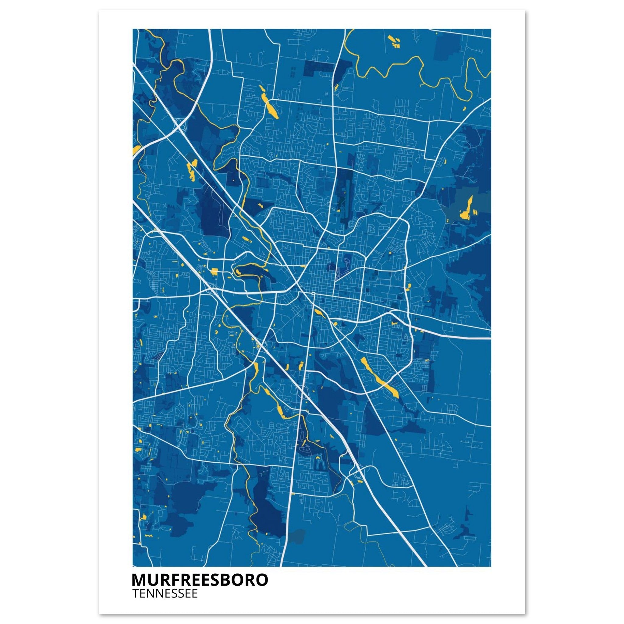 murfreesboro tennessee modern city map print