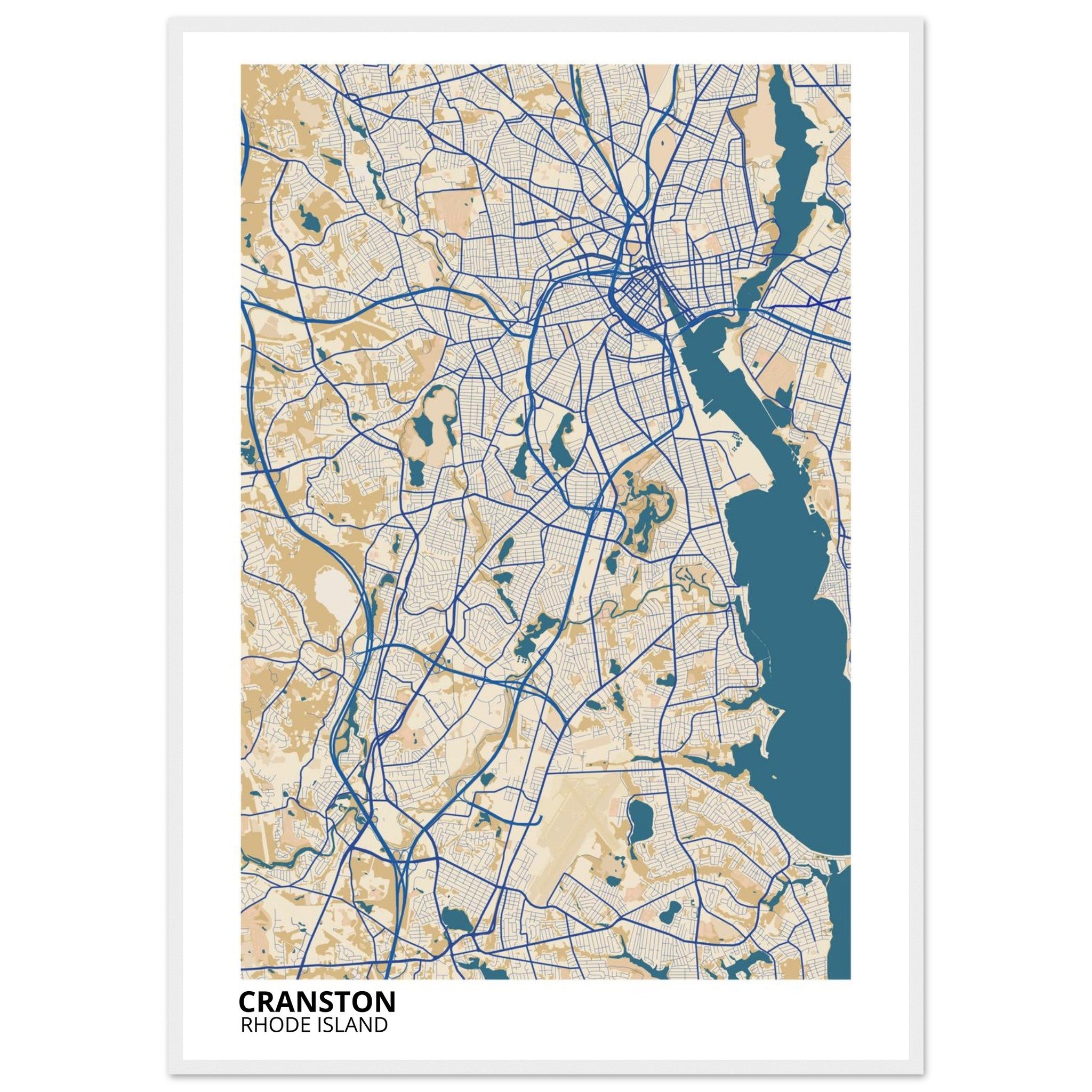 Cranston Rhode Island City Map Poster | Custom Map Art Print - Ink And Atlas
