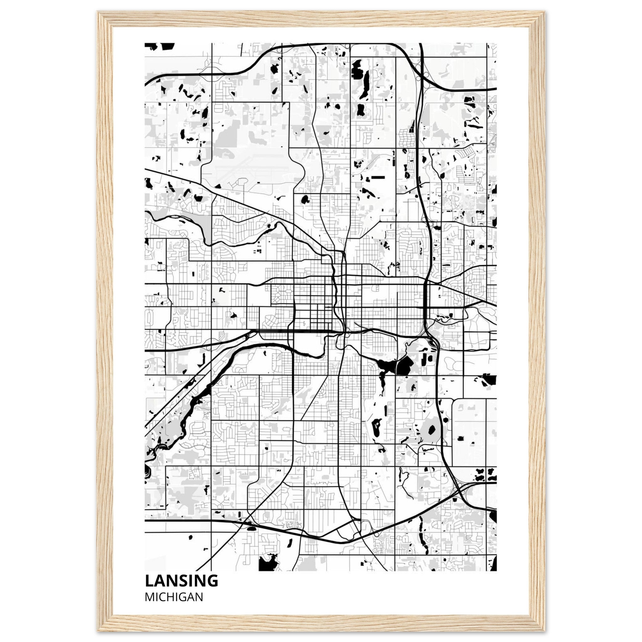 lansing map poster print