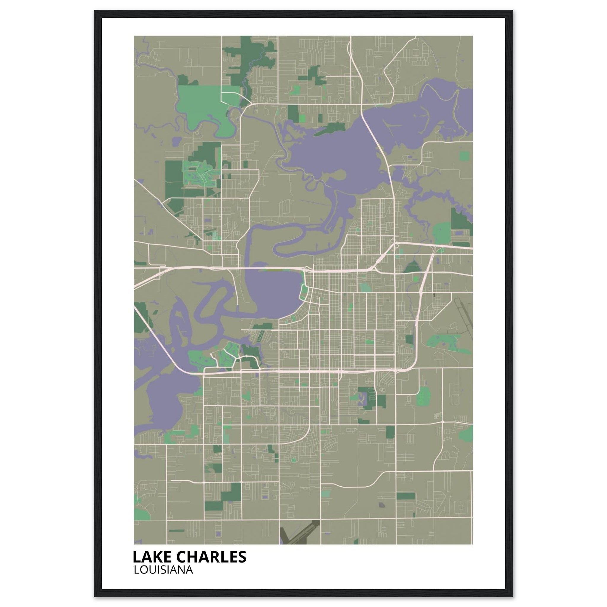 Lake Charles Louisiana City Map Poster | Custom Map Art Print - Ink And Atlas